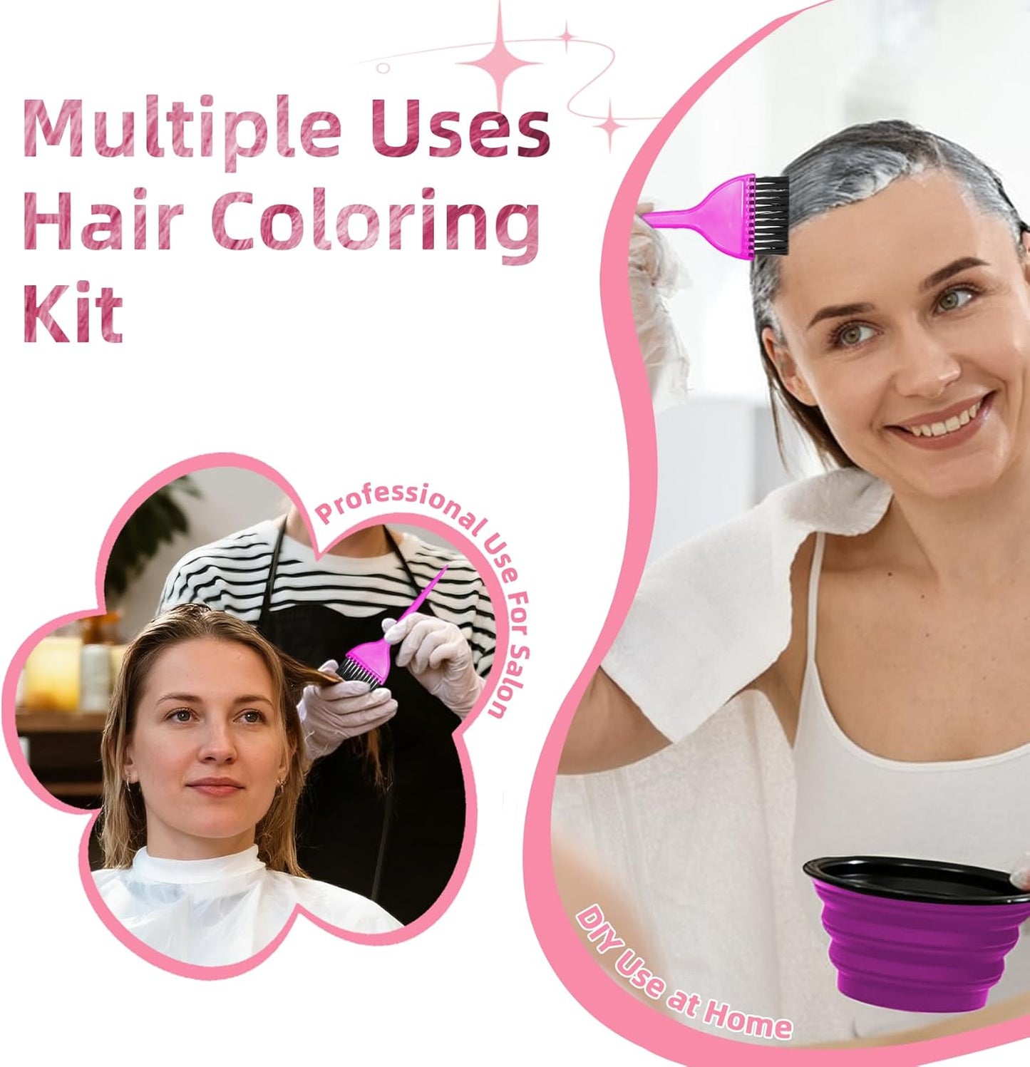 Hair Coloring Kit - 8 Professional Dye Tools for Home Salon Use | Bowl, Brush, Comb, Clips, Gloves & Cap - Purple