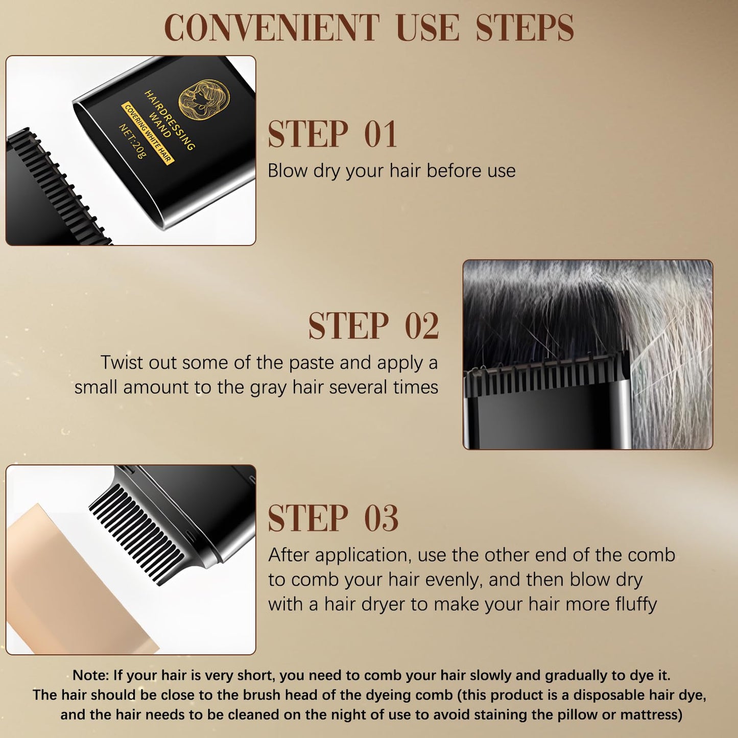Hair Color Stick - 2 in 1 Waterproof & Sweat-Proof Dye | Portable Gray Hair Touch-Up Stick (Black)