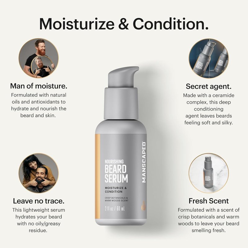 Nourishing Beard Serum - Hydrating Ceramide Complex with Argan & Castor Oils | Lightweight Conditioning, 2 oz.