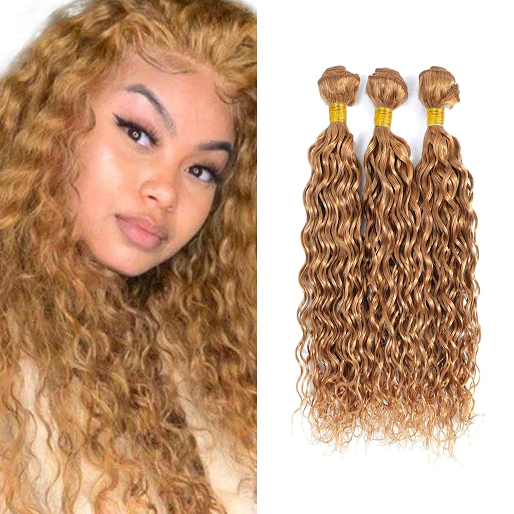 Honey Blonde Bundles Human Hair #27 Water Wave Bundles 14 16 18 inch Blonde Wet and Wavy Bundle 150g