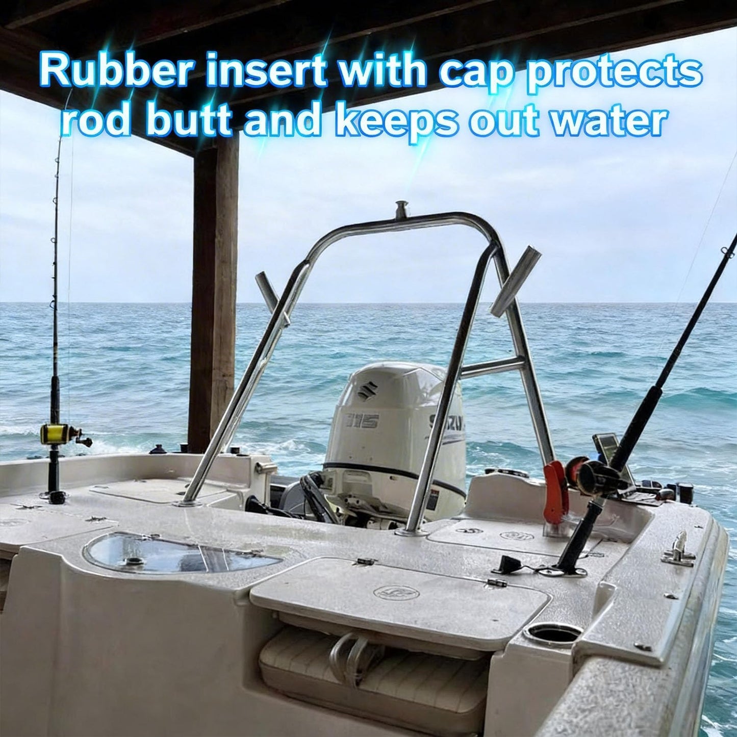 Boat Stainless Steel 30 Degree Fishing Rod Holders with Rubber Cap & Gasket, Flush Mount