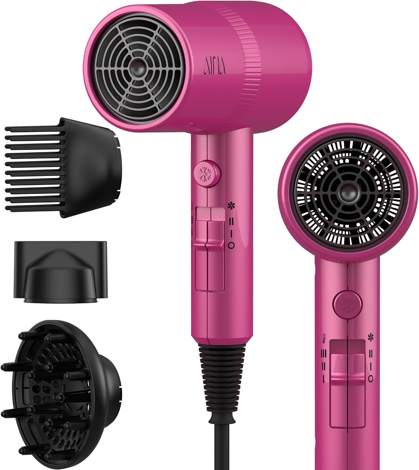 AINA Hair Dryer with Diffuser - Advanced Ionic Technology & Ceramic Coating | Fast Drying & Shine in Babe Pink 110V