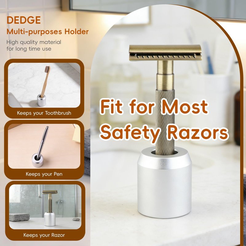 DEDGE Safety Razor Stand Matte Silver-Razor Holder Stand-Double Edge Safety Razor Stand-Shaver Holder for Bathroom Accessory-Opening Dimension is 1.7cm/0.67"