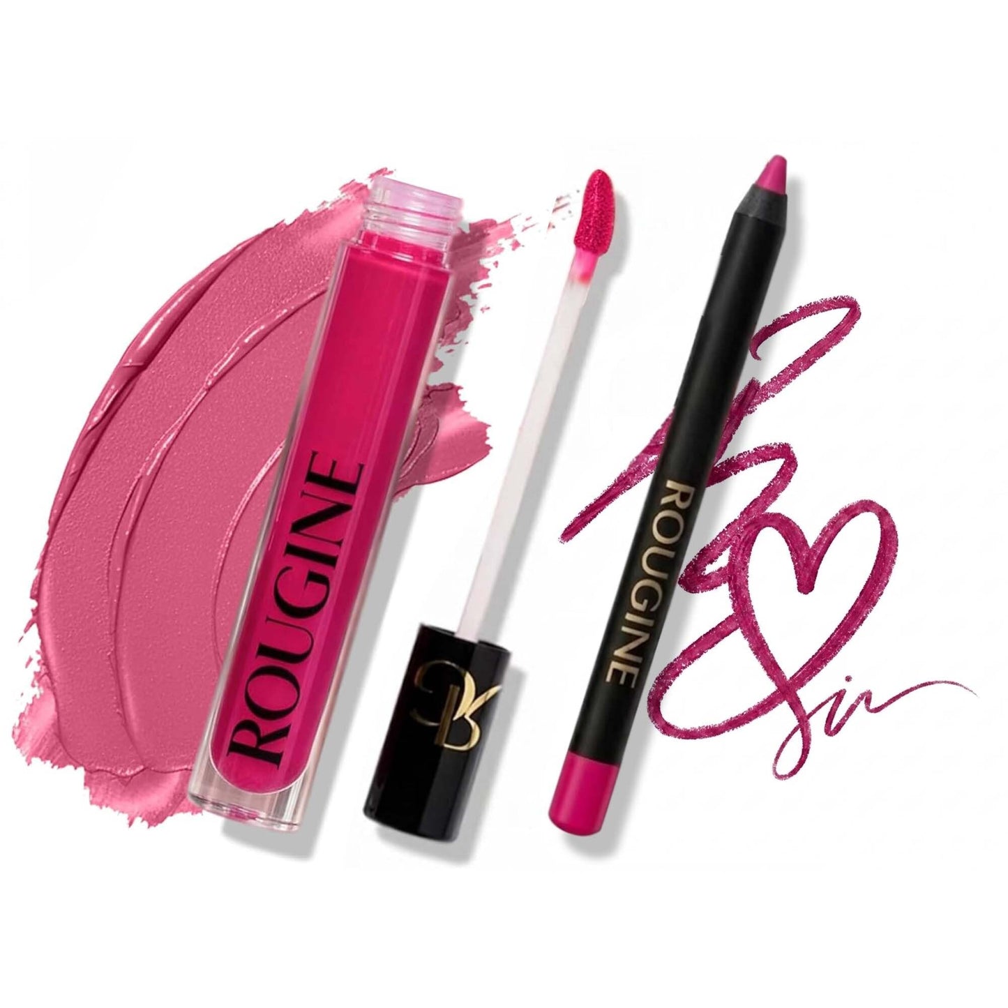 Rougine Matte Lipstick & Lip Liner Set for Women – French Kiss Shade – Long-Lasting Waterproof 2-in-1 Lip Kit – Smudge-Proof Liquid Lipstick with Precision Liner, Enriched with Vitamin E & Shea Butter