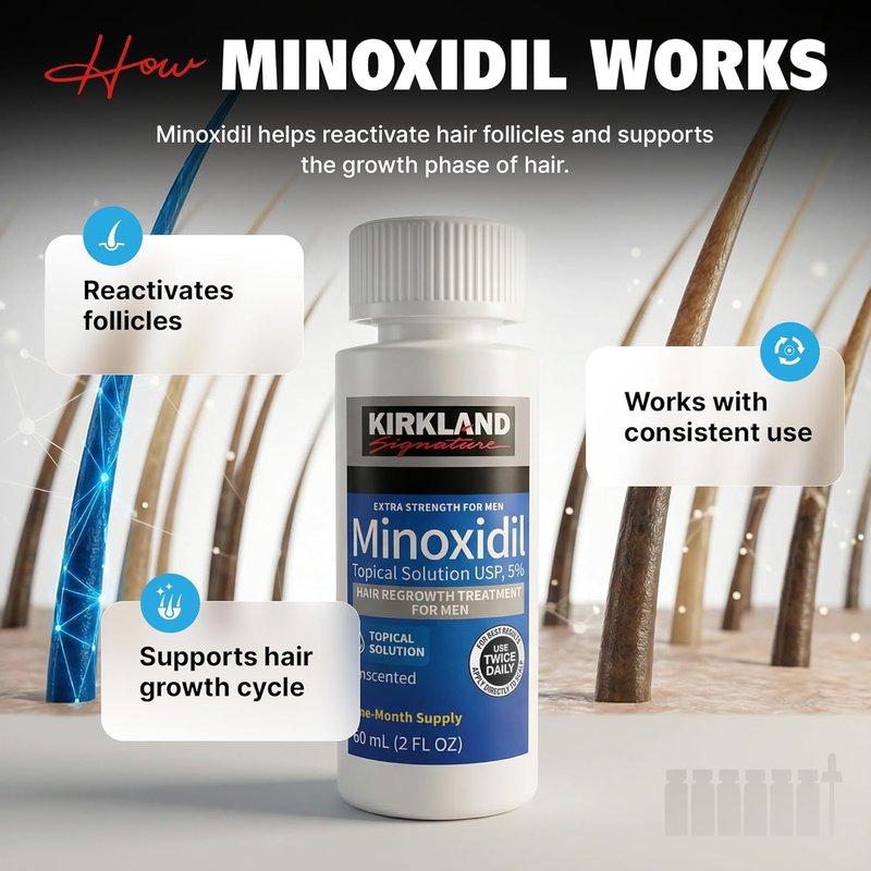 Kirkland Minoxidil for Men - Extra Strength 5% Hair Regrowth Treatment | 6-Month Supply with Upgraded Dropper