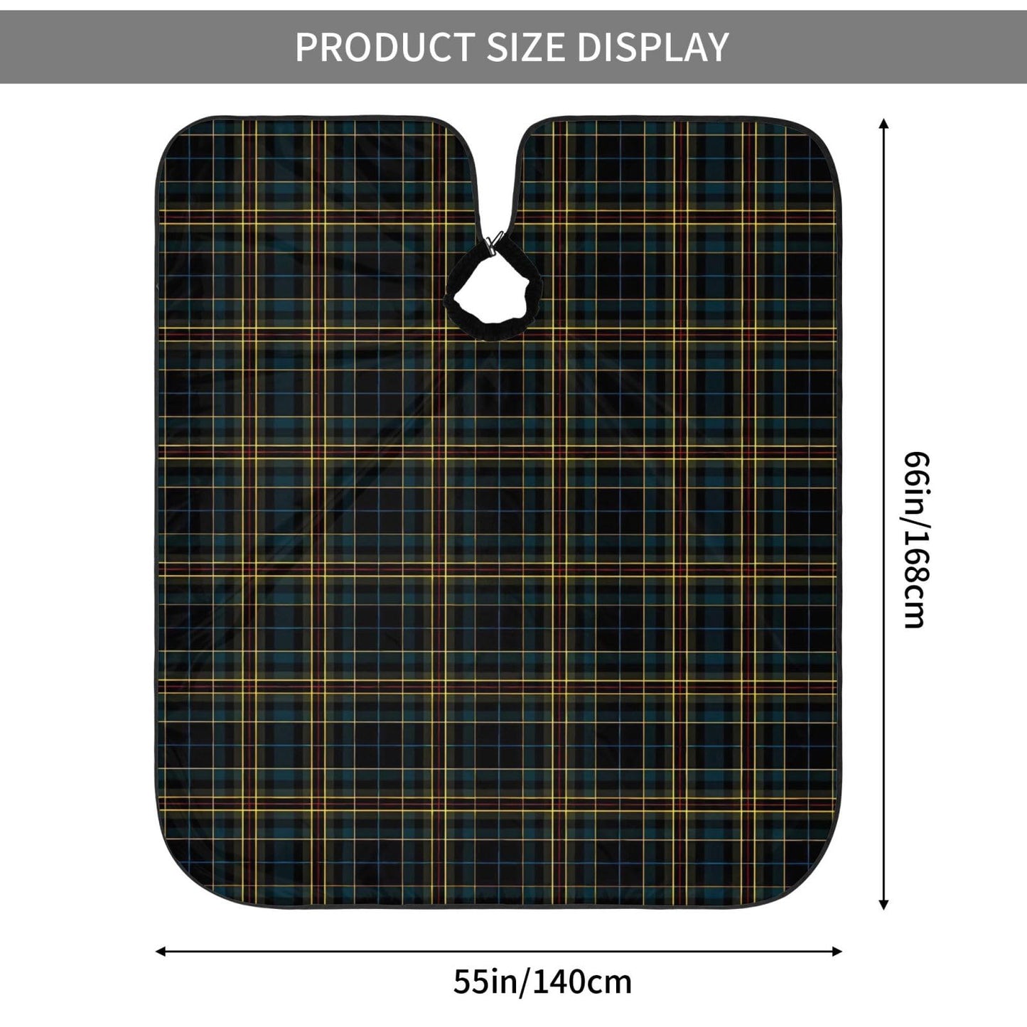 Dark Black Blue Checkered Yellow Lines Adult Professional Hair Cutting Cape Adjustable Snap Large Size 55x66 in