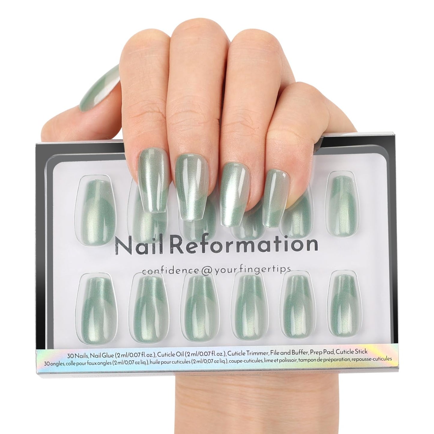 Almond Press On Nails - Rose Gold Glazed Finish | Natural & Reusable, 30 Nail Tips with Glue, 15 Sizes
