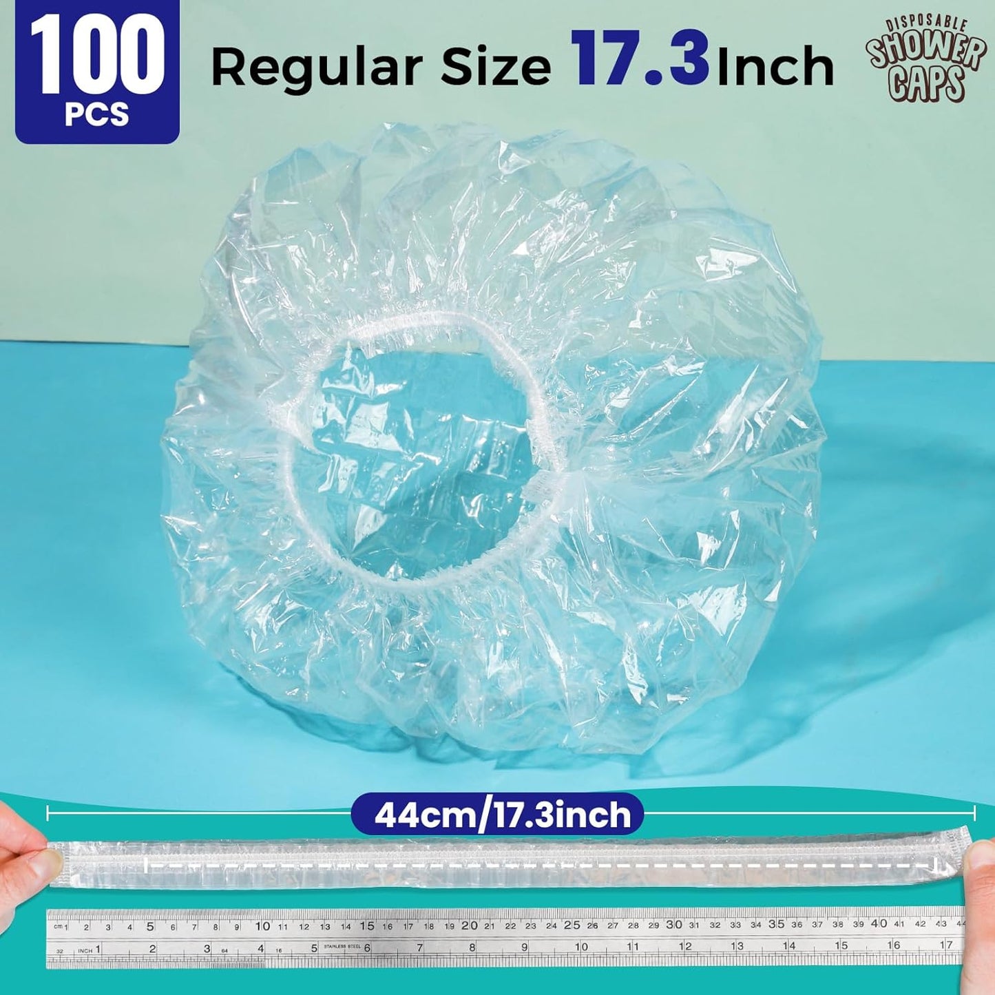 Disposable Shower Caps for Women - Clear Plastic Hair Treatment Caps | Regular Size 17.3 Inch - 100 Pack