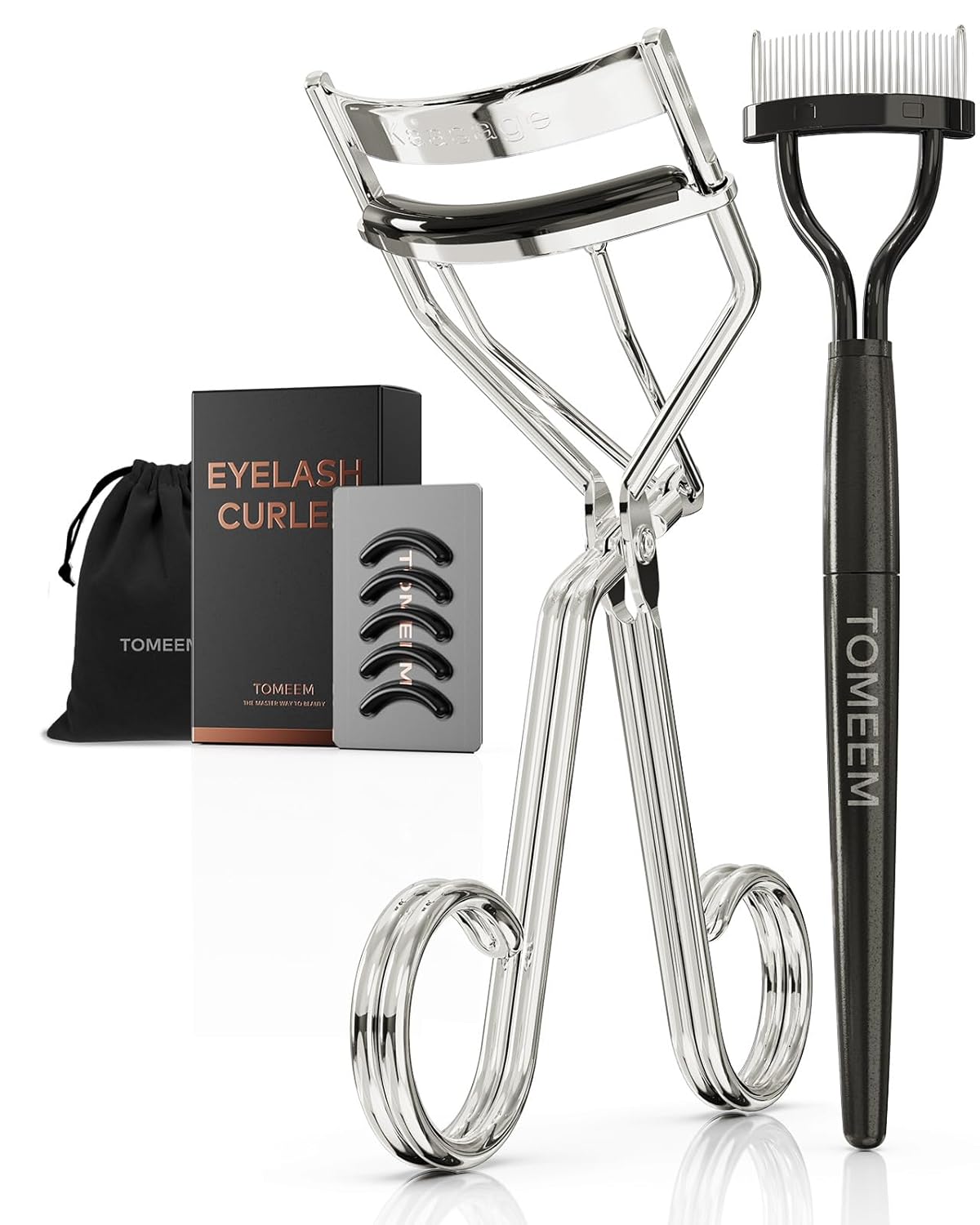 Eyelash Curler Kit - Professional Volumizing Lash Lift Tool with Comb & Refill Pads | Rose Gold