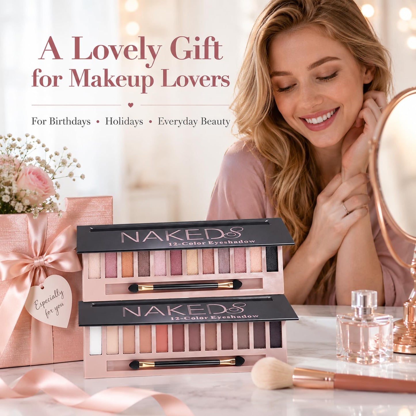 Sulily 12 Colors Naked Eyeshadow Palette Kit, Nude Matte Shimmer Smokey Glitter Pigment Eye Shadow Palettes, Professional Waterproof Makeup Palettes, Eye Shadow Gifts for Women
