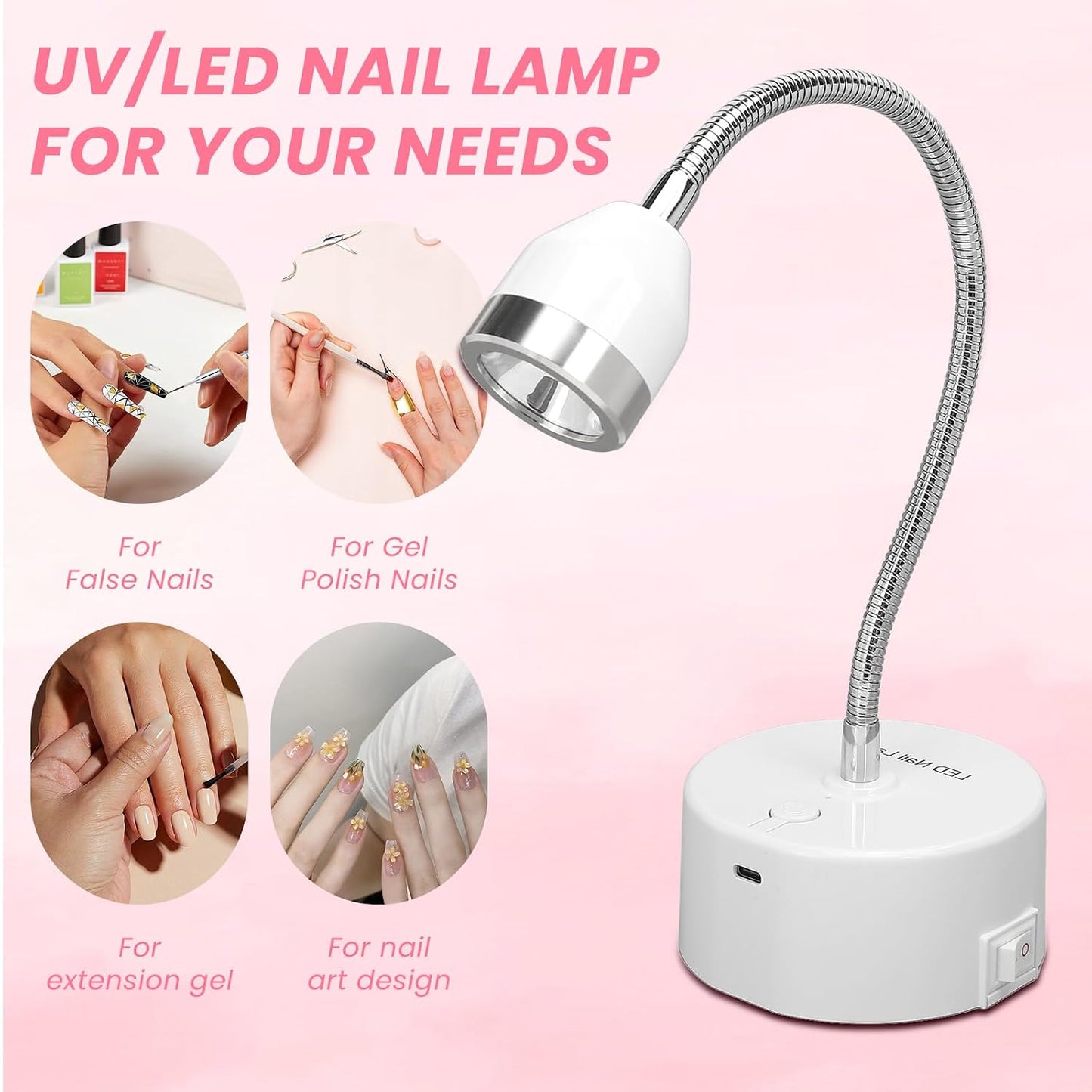 Portable UV Gel Nail Lamp - 9W Cordless Gooseneck Design | Quick Drying with 60s Timer for Home & Salon Use