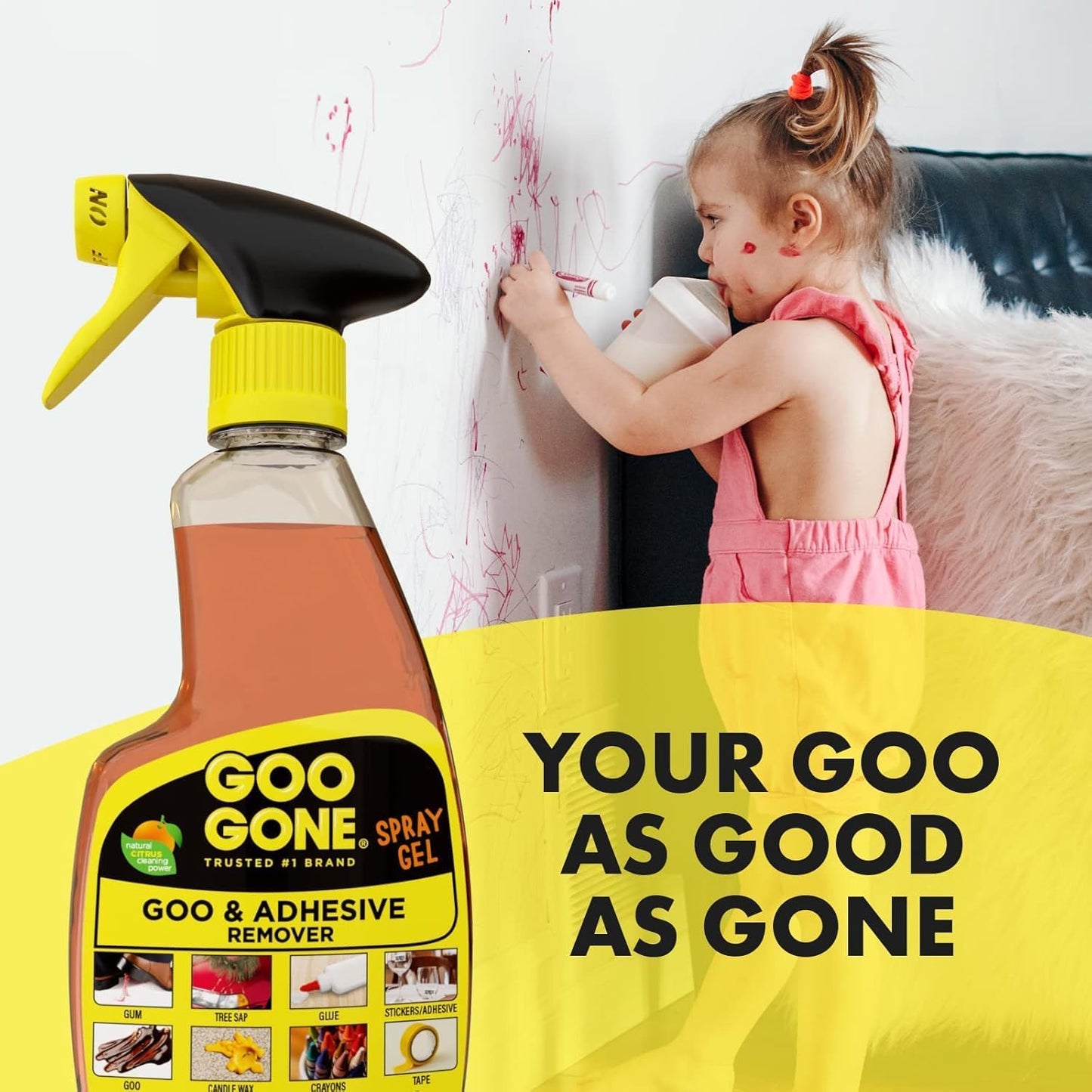 Goo Gone Adhesive Remover Spray Gel - 12 Oz Citrus Formula for Glue, Stickers, Tape & Grease Cleanup | Ideal for Hard Surfaces & Fabrics