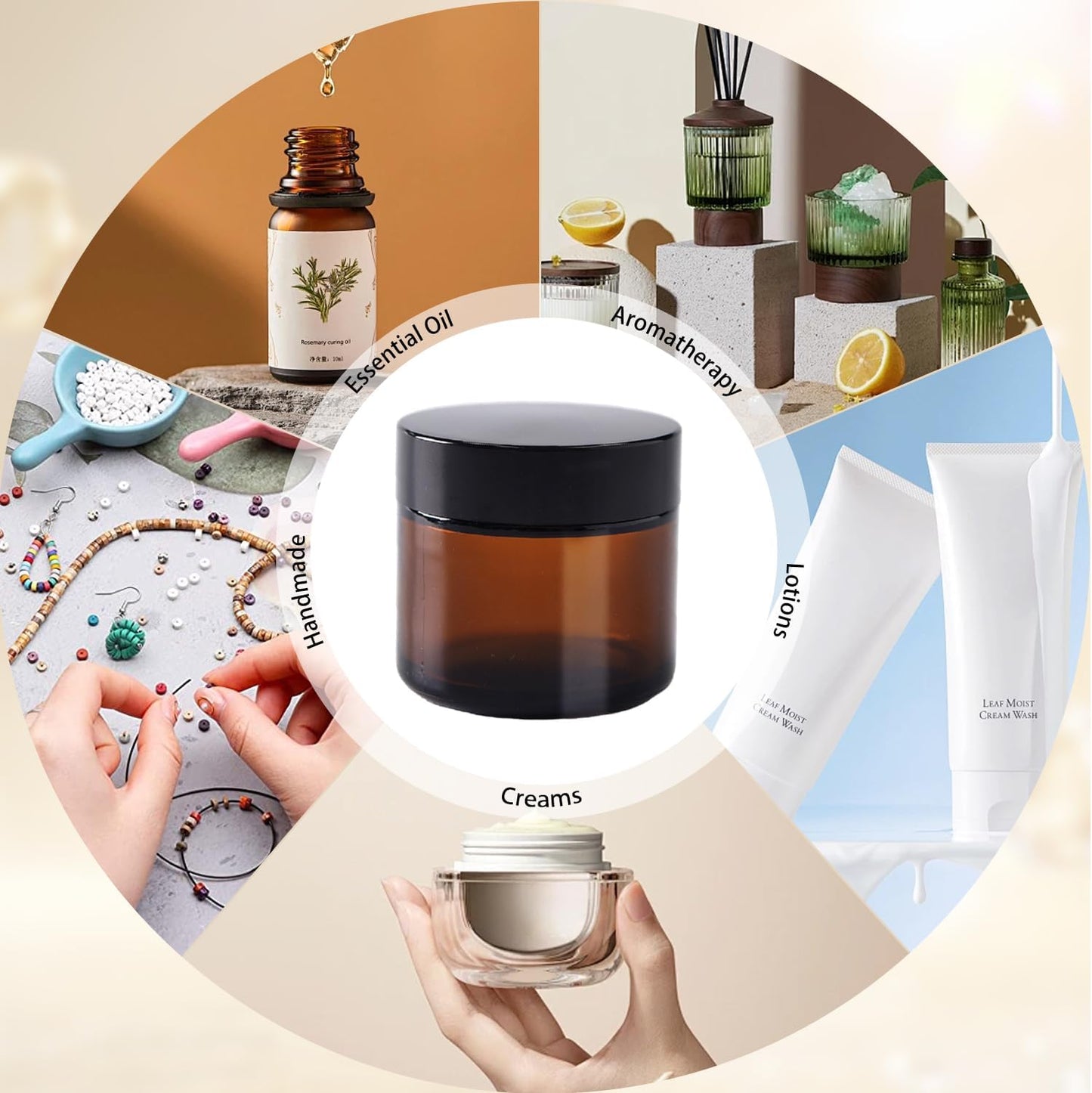 Amber Glass Jars - 2 oz Small Jars with Lids & Inner Liners | 24 Pack for Creams & Lotions