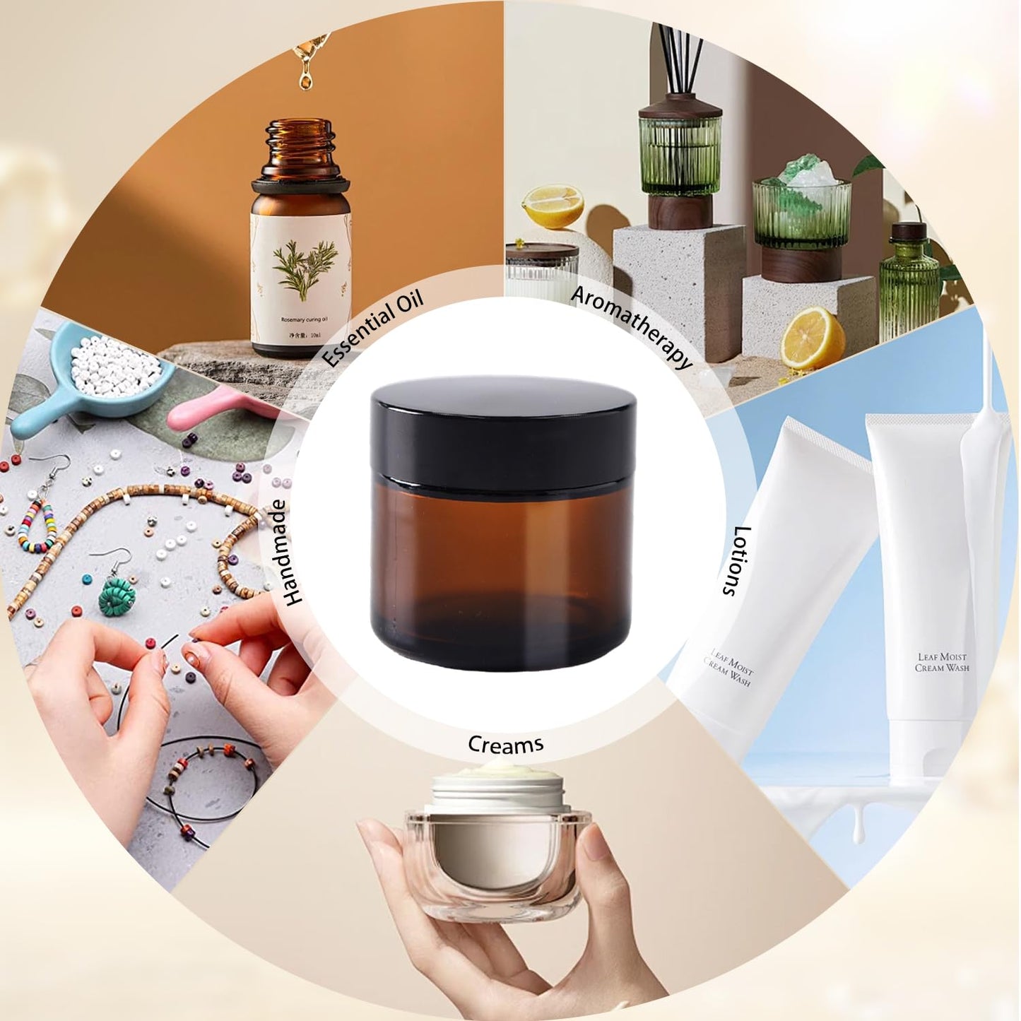HXARTMIS 2 oz Amber Glass Jars with Lids,24 Pack 2oz Glass Jar with Inner Liners,2 Ounce Small Jars for Cream,Lotion