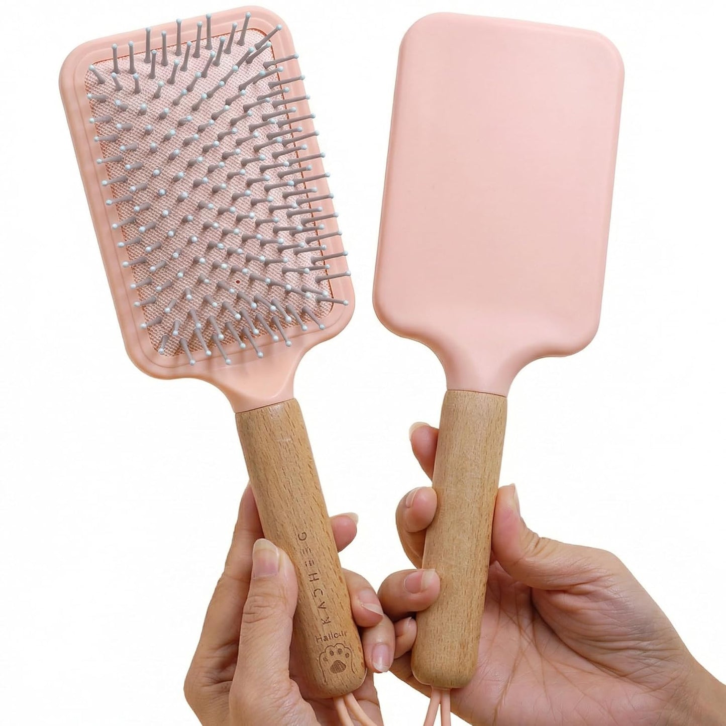 Detangling Hair Brush for Thick, Curly Hair - Solid Wood Handle & Cushion Base | Blue