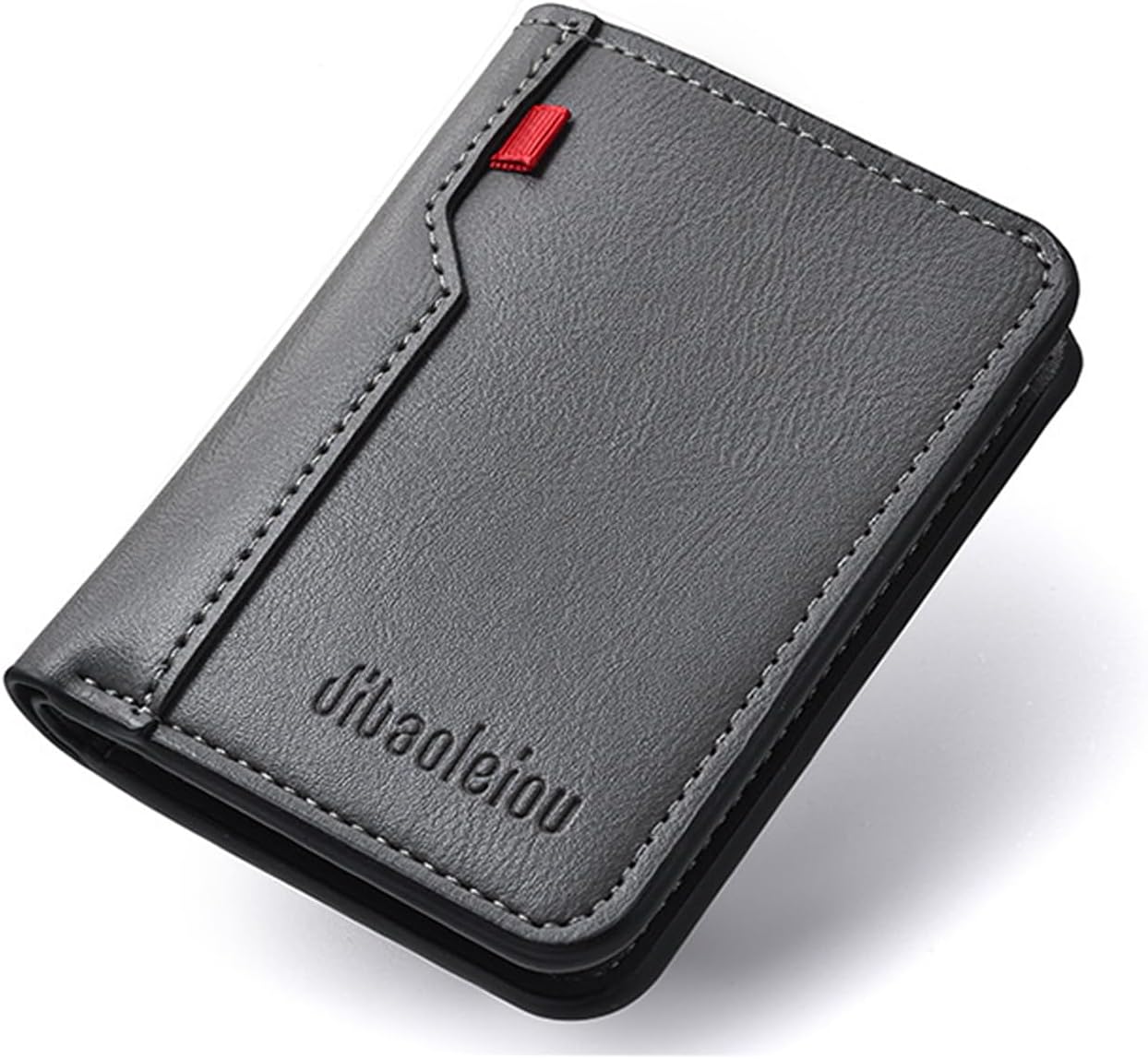 Slim Wallet for Men - Vertical Bifold PU Leather Wallet with Zipper Coin Pocket | Gray Card & Cash Holder