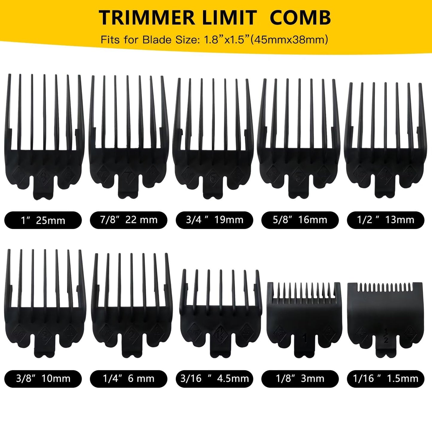 10 Pack Clipper Guards Set Replacement Fits for Conair HC224W/HC244NGBV/HCT242WR - 1/16" to 1", Black, Updated by Loner