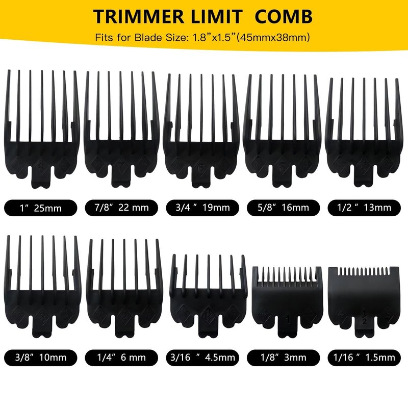 WELURE 10Pcs Hair Clipper Guards Cutting Combs for Limural K11S/Novah HCL-001/Surker K7S/K9C/K9S - Black