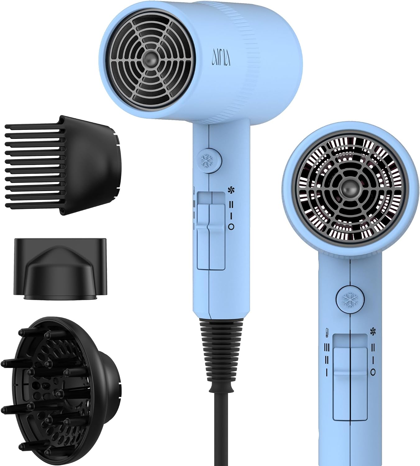 AINA Hair Dryer with Diffuser - Advanced Ionic Technology & Ceramic Coating | Fast Drying & Shine in Babe Pink 110V