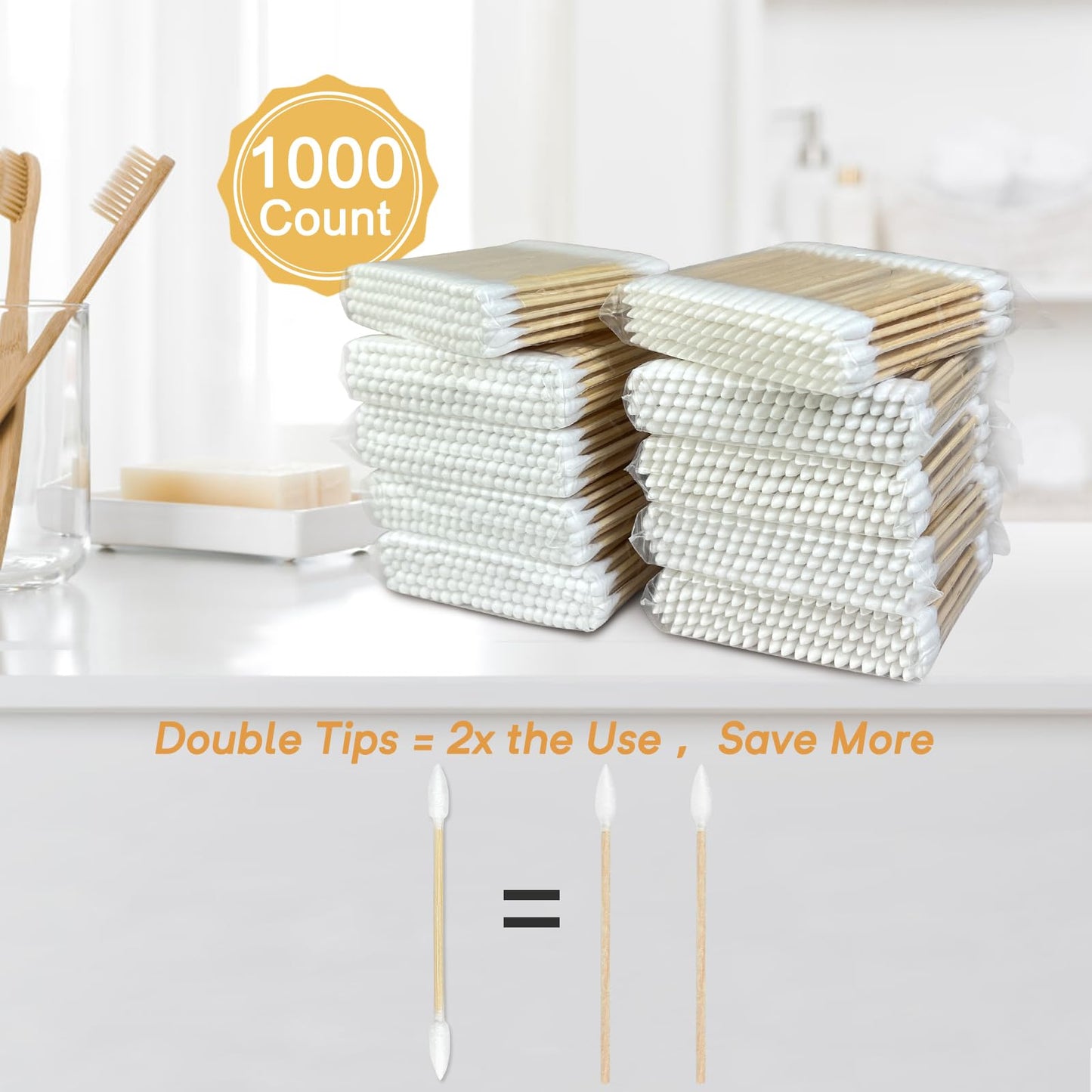 Bamboo Cotton Swabs, Soft Lint-Free Double Tips, 1000 Count Storage Box