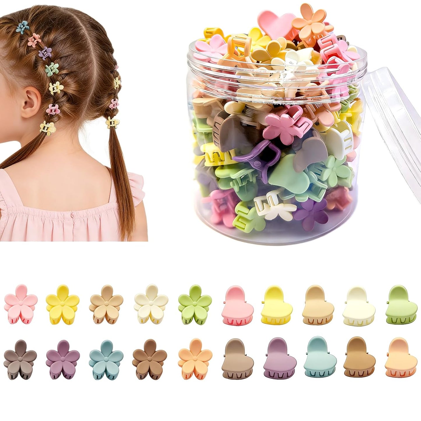Mini Flower Hair Clips for Kids - 100Pcs Colorful Claw Clips | Cute Toddler Hair Accessories for Girls & Teens
