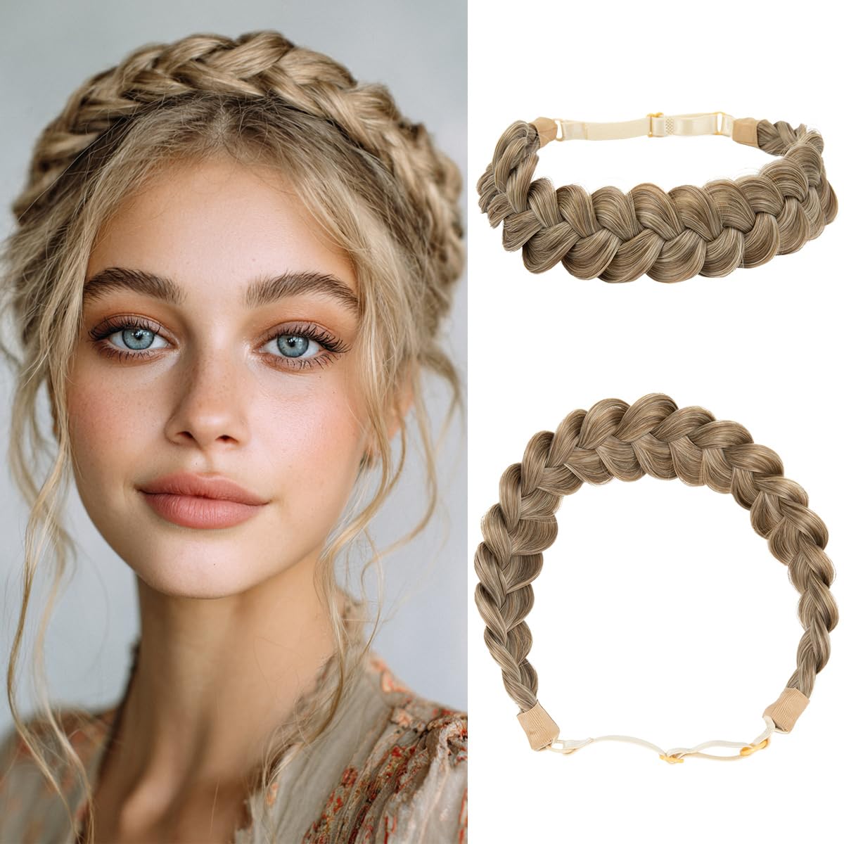 Wide Elastic Braided Headbands for Women - Adjustable Synthetic Hair Hairpiece | Red Vino