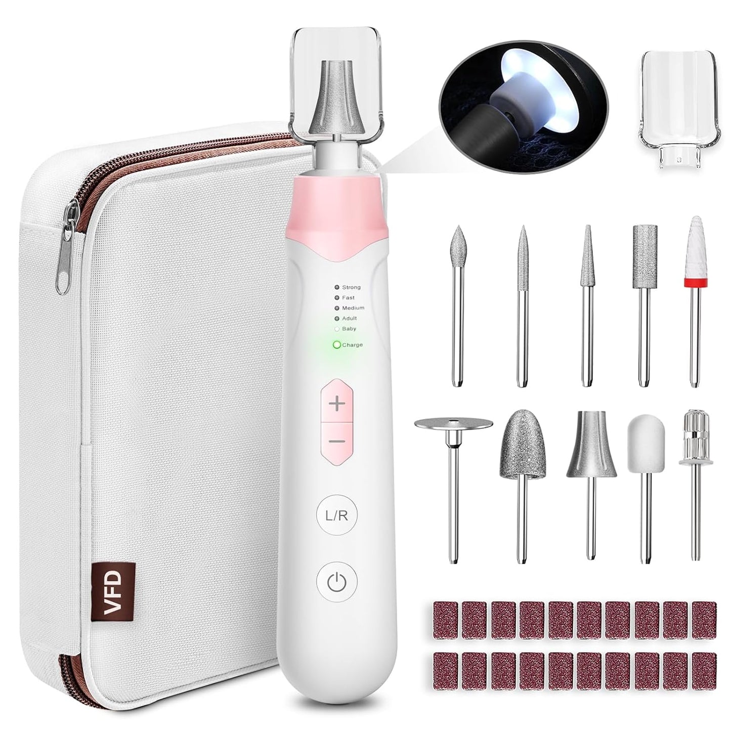 Electric Nail File Drill - Cordless 2000 mAh Rechargeable Portable Machine for Acrylic Manicure & Thick Toenails | Silver