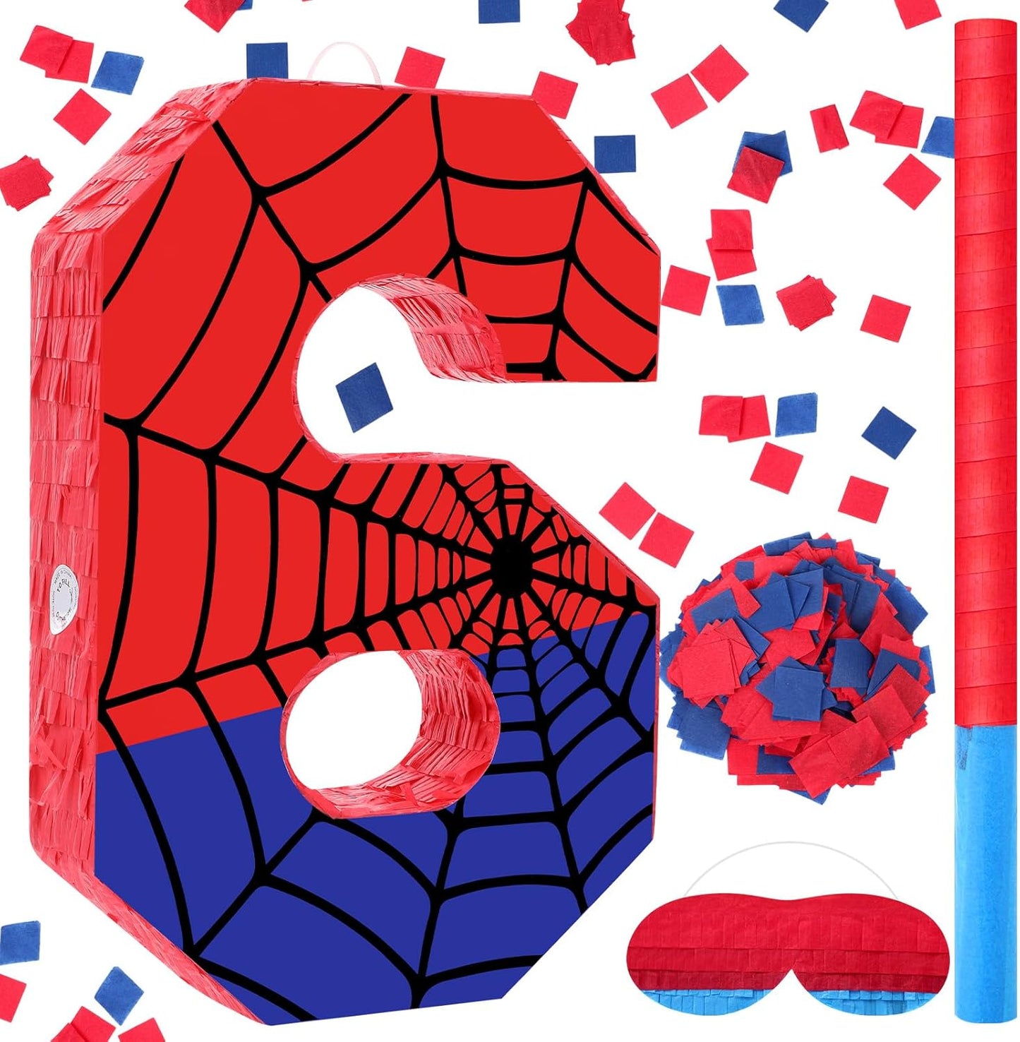 Spider Web Piñata Bundle - Number 4 Piñata for Kids Birthday Party | Red & Blue, 15.75 x 11 x 2.8 In