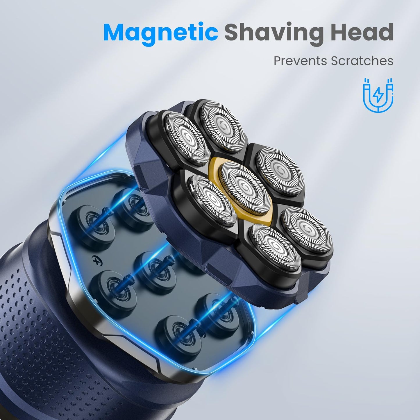 Head Shavers for Bald Men: Super-Powerful Magnetic Electric Razor with 7D Floating Heads, IPX7 Waterproof Wet/Dry Shaver, LED Display & Type-C Recharge & Travel Kit