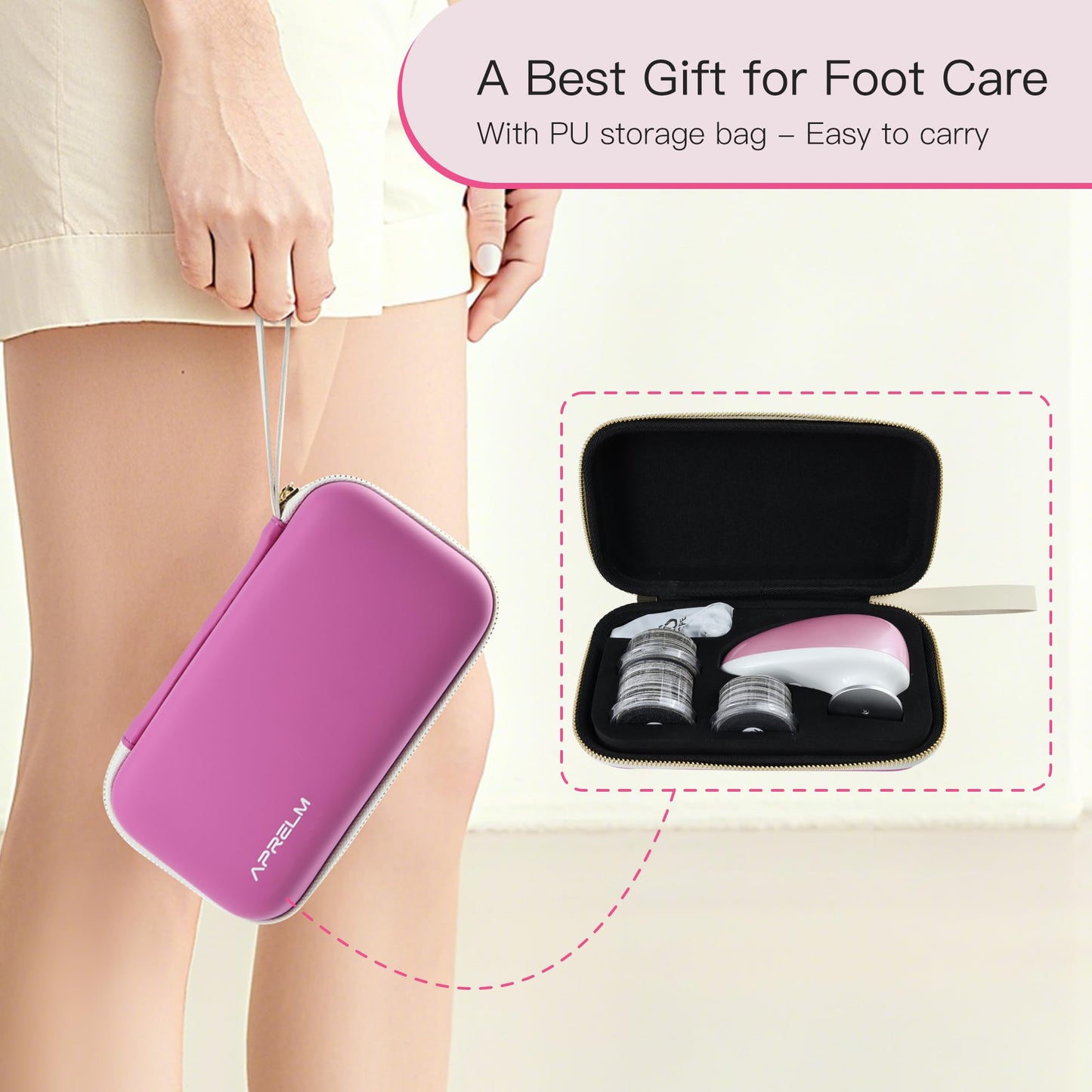 APRELM Rechargeable Electric Foot Callus Remover with 3-Sizes 120Pcs Sandpapers, Professional 1000RPM Electric Foot File with Organizer, Pedicure Tools Gifts for Women Men (E5 Pink-White)
