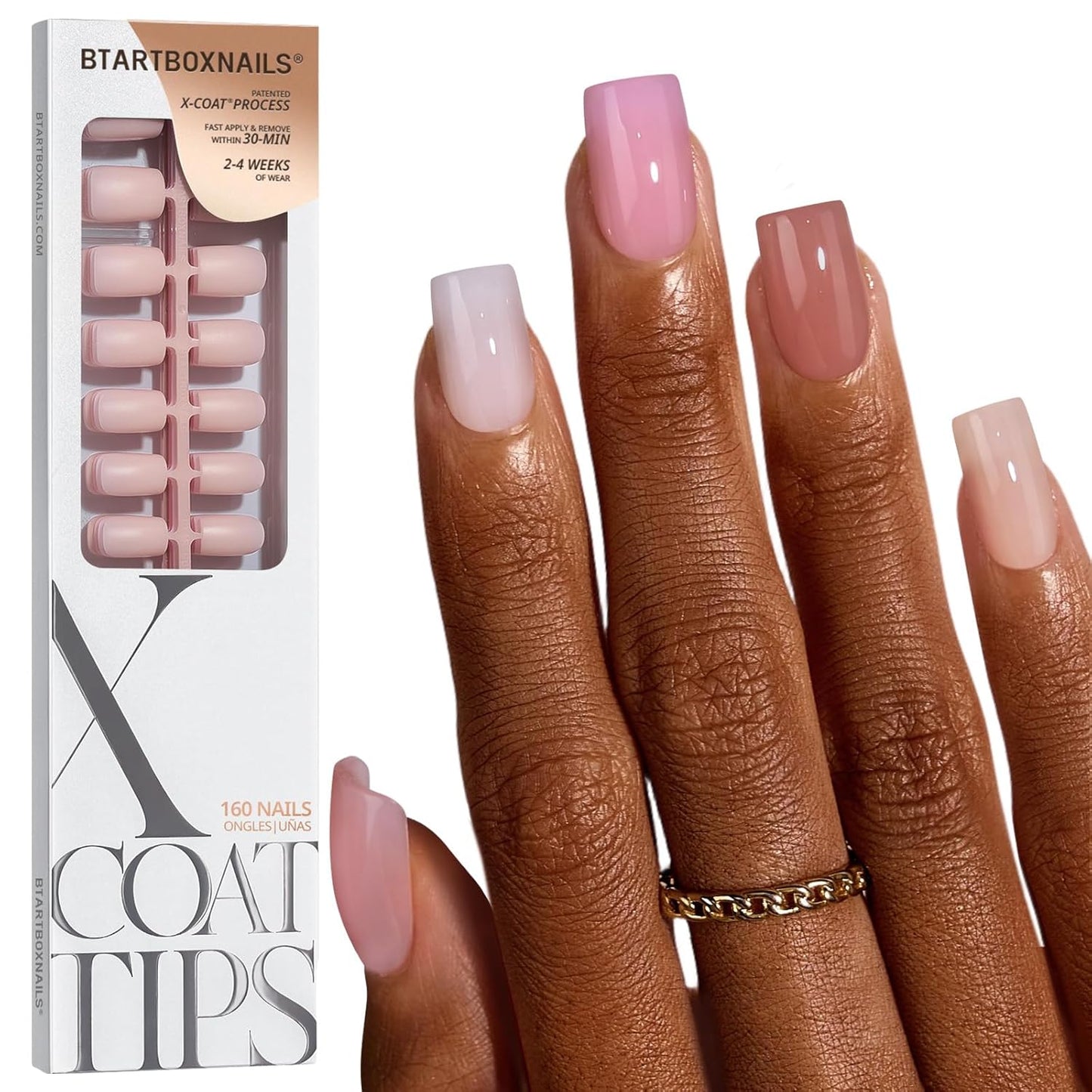 BTArtbox Press-On Nails - 5 Shades of Nude Long Stiletto | 16 Sizes for Easy Application & 4-Week Wear
