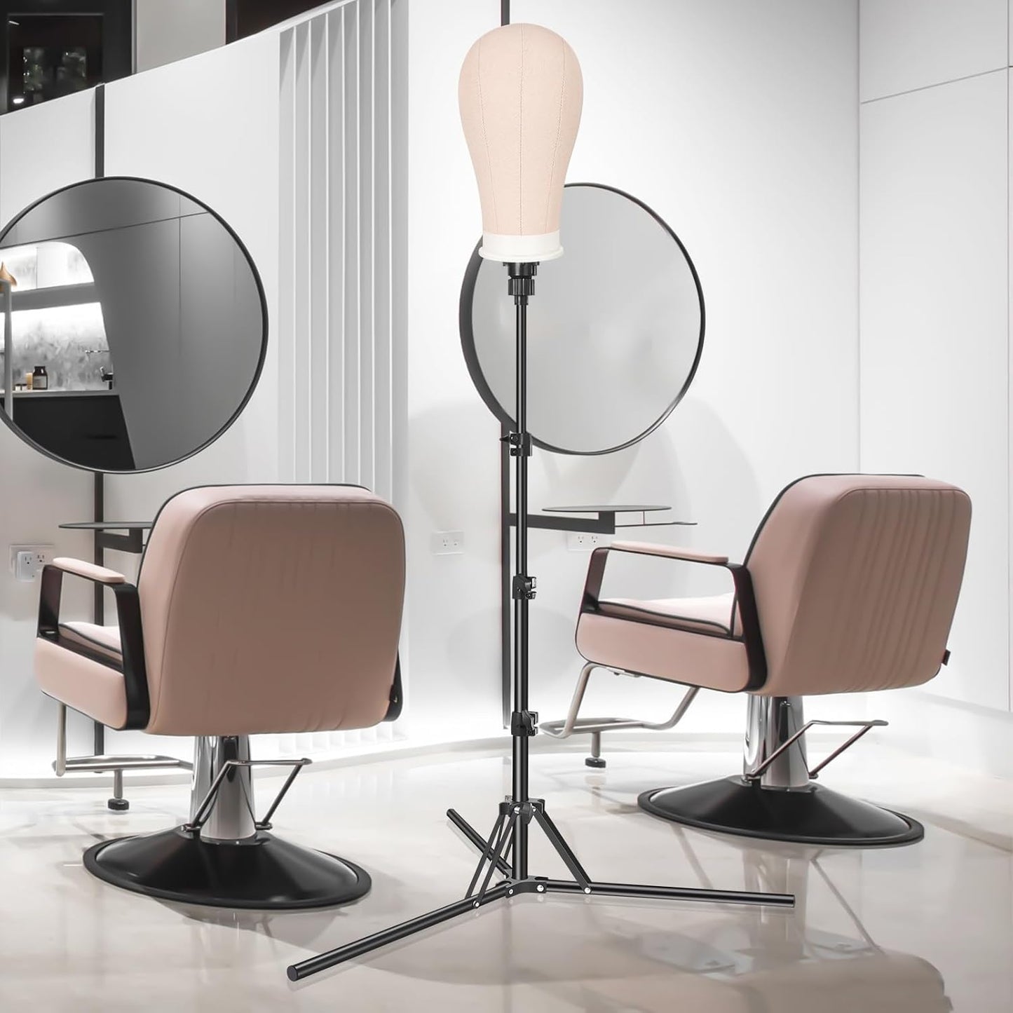 Adjustable Wig Stand - Reinforced Metal Mannequin Head for Cosmetology Training | Black
