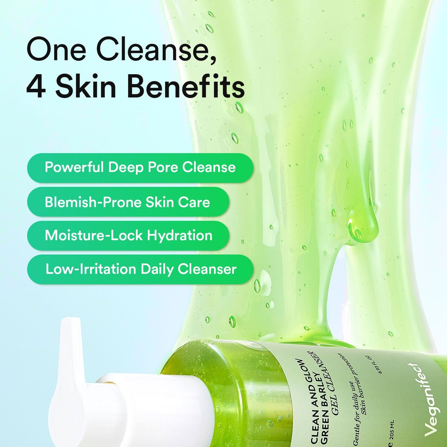 Veganifect LHA Gel to Foam Cleanser - Low pH Daily Face Wash for Hydrated, Smooth Skin | 205ml/6.93 fl oz