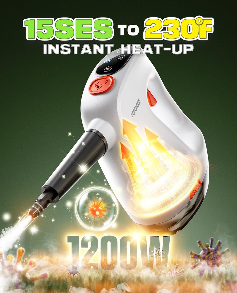 POPCHOSE Steam Cleaner with Detergent Dispenser, 15s Heat-Up Handheld Steam Cleaner for Home, 500ml Removable Water Tank, Lightweight Portable Steamer for Cleaning Grout, Windows, Kitchen, Easy Refill