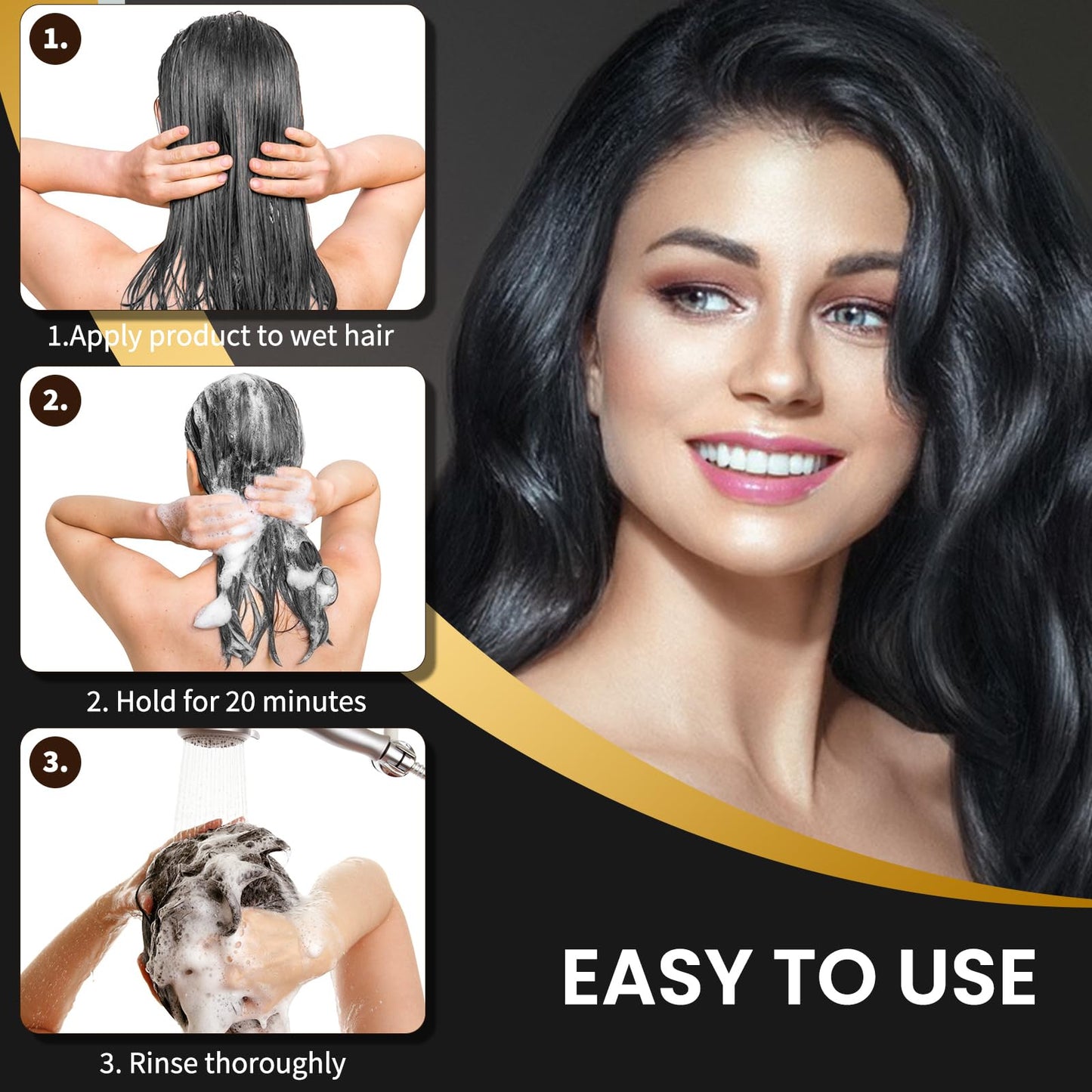 COSMTEK Black Hair Dye Shampoo for Gray Coverage - Hair Color Shampoo for Men&Women,500ml /16.9 Fl Oz.Black.