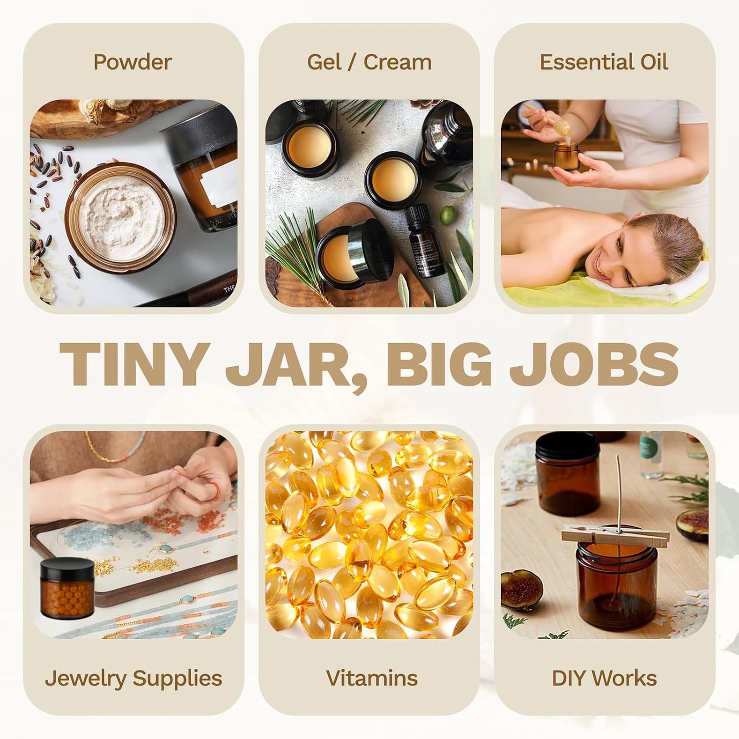 Amber Glass Lotion Jars - 36 Pack 4 oz Refillable Containers with Lids & Inner Liners | Ideal for Creams & Scrubs
