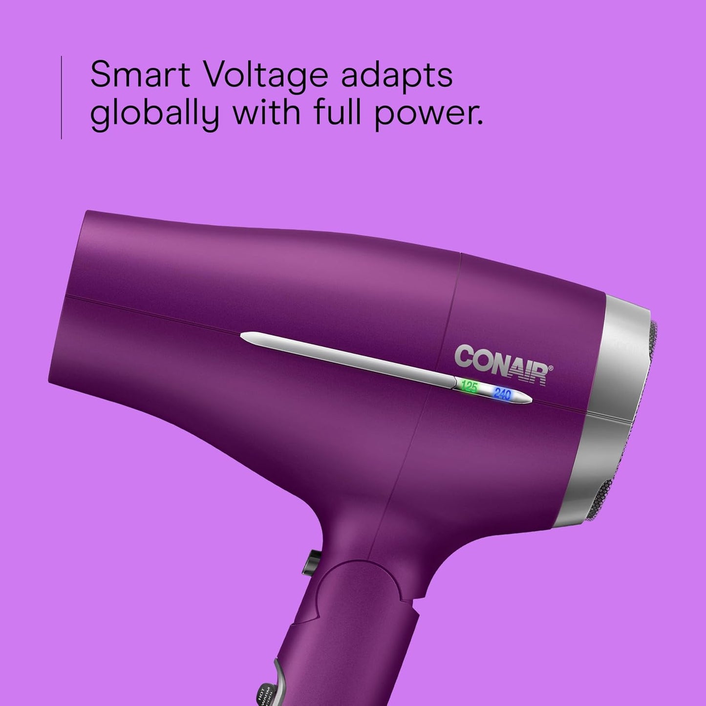 Conair Folding Handle Hair Dryer - 1875W Travel Blow Dryer with Ionic Conditioning | Purple, Concentrator & Diffuser Included