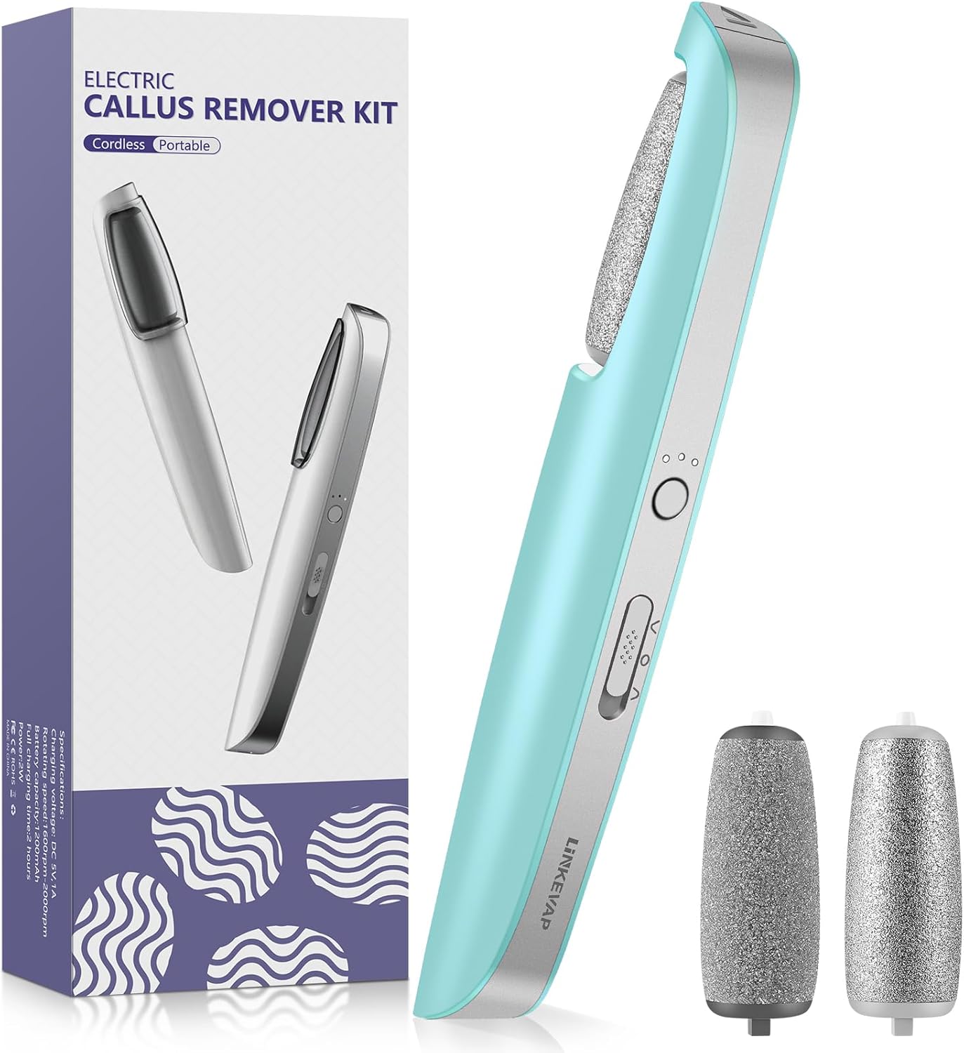 Electric Callus Remover - Professional Foot Scrubber Kit for Dry, Cracked Skin | At-Home Pedicure Spa Care (Blue)