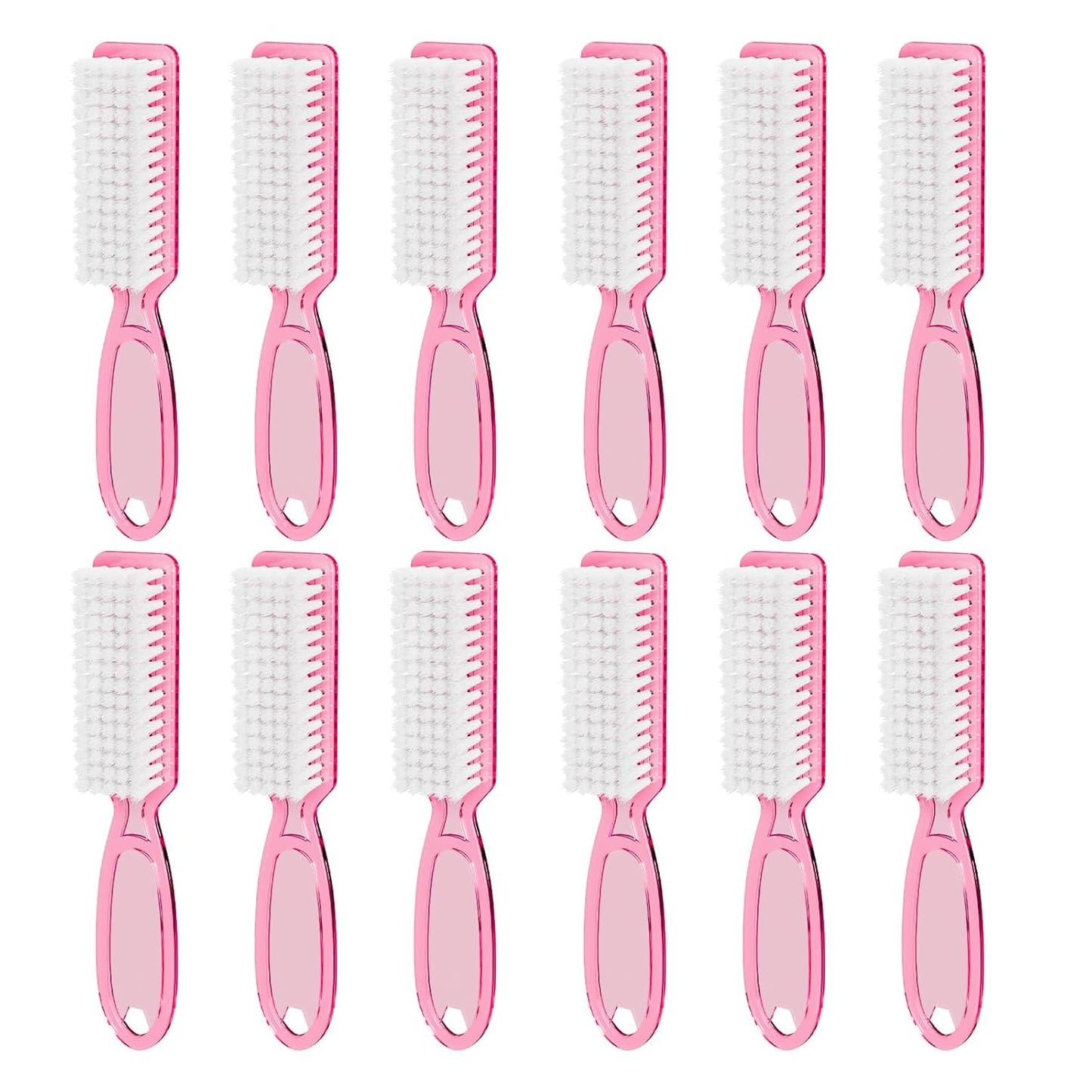 Cleaning Brushes Set - 12 Pcs Clear Pink Handle Grip for Manicure & Pedicure | Fingernail & Toenail Scrub