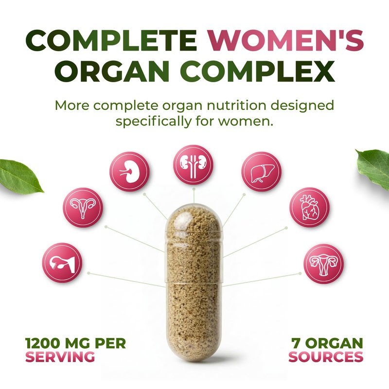 ForestLeaf Beef Organ Supplement for Women - Zero Fillers, Grass Fed Beef Organs Complex - 1200mg per Serving - Support Women's Energy & Overall Health - 120 Capsules