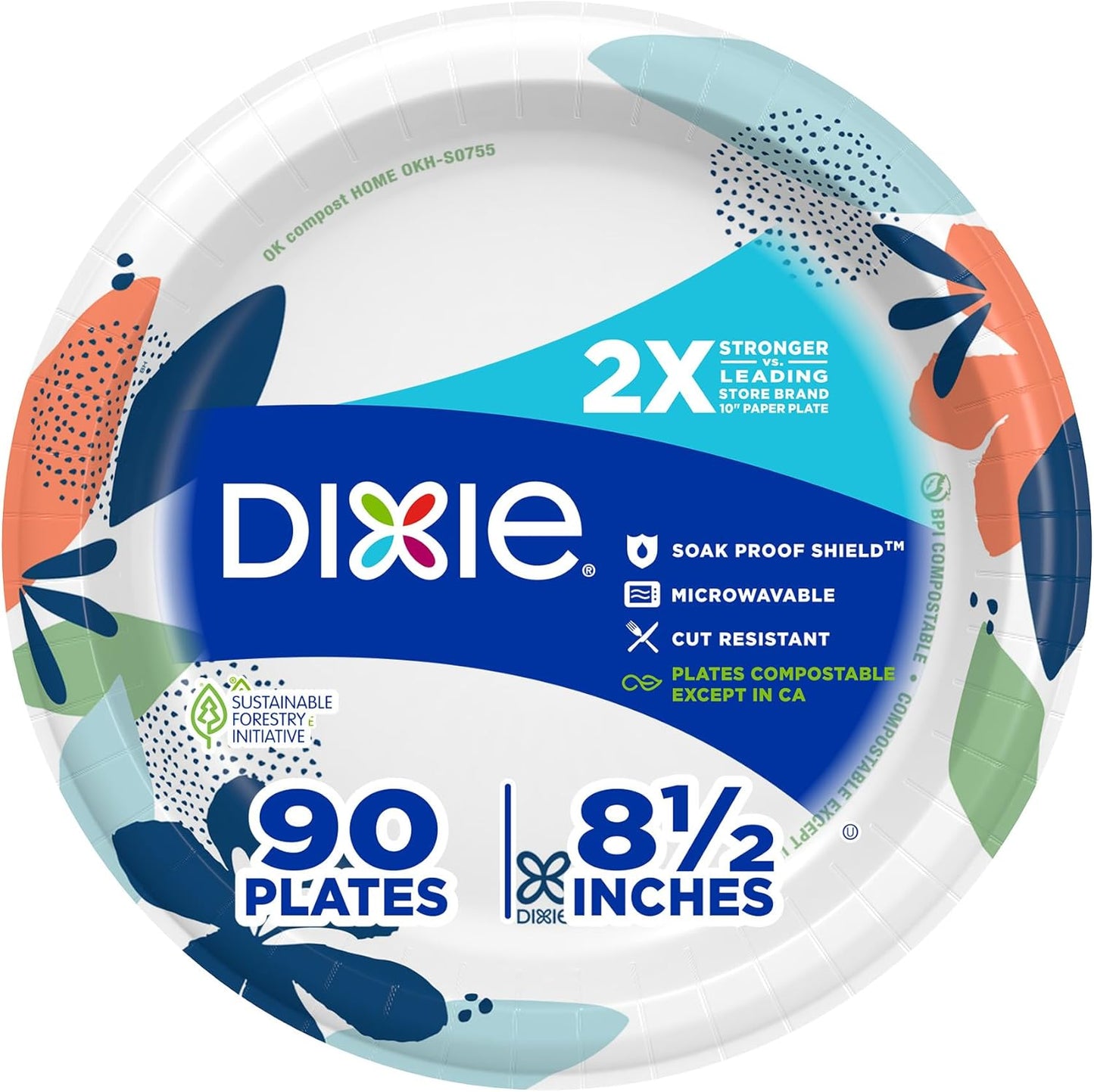 Dixie Paper Plates - Medium 8.5 Inch, 90 Count | Microwave-Safe, Soak-Proof & Cut Resistant Disposable Dinnerware