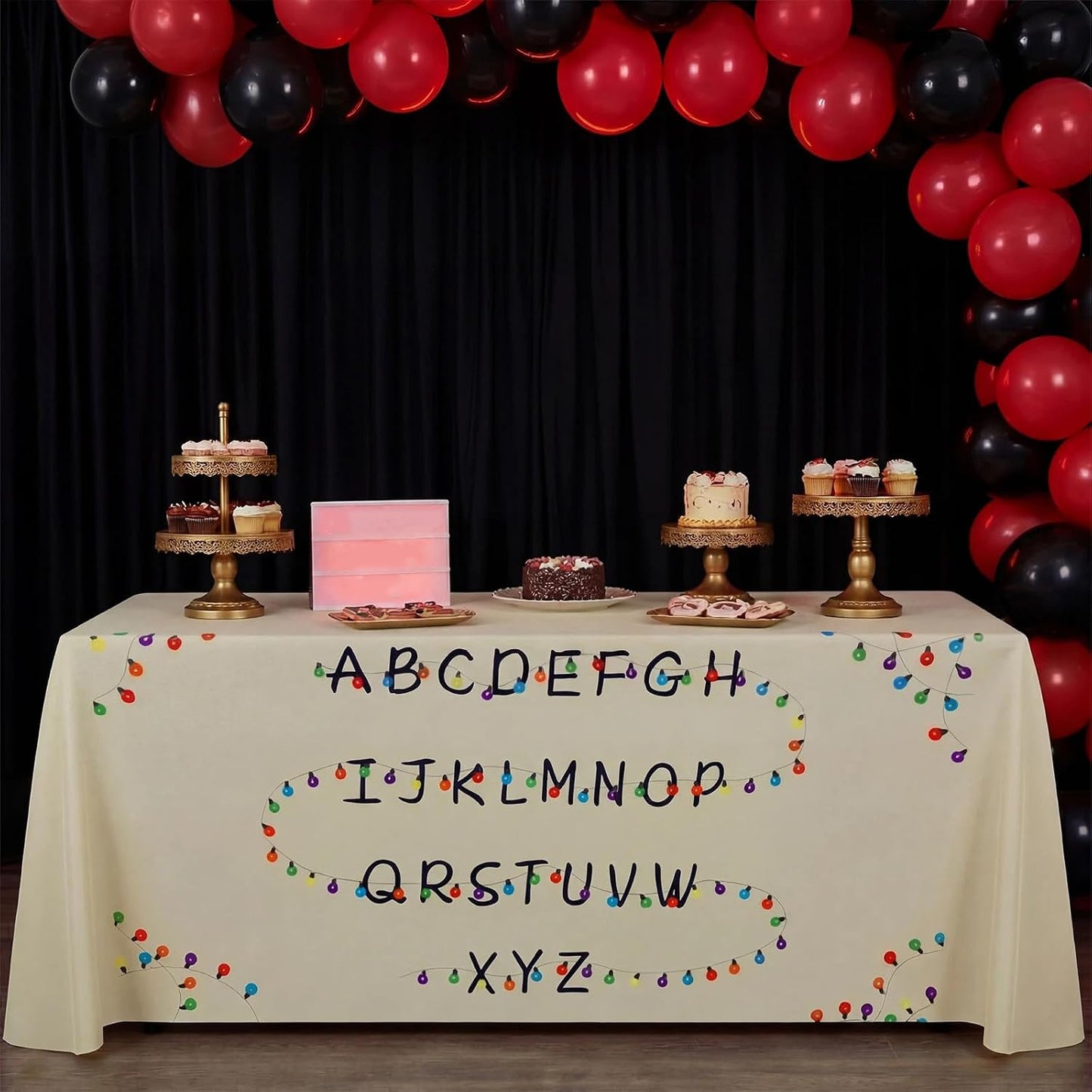Stranger Theme Tablecloth - 90'' x 116'' Colorful Design for Birthday & Halloween Parties | Fits 72'' x 30'' Tables