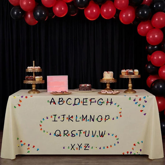 Stranger Theme Tablecloth - 90'' x 116'' Colorful Design for Birthday & Halloween Parties | Fits 72'' x 30'' Tables