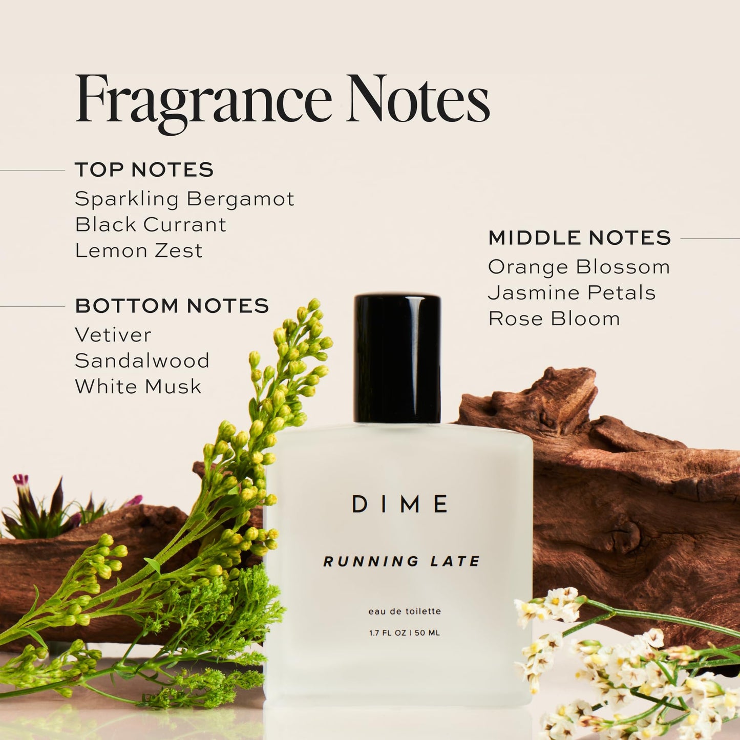DIME Beauty Perfume Running Late - Fresh Citrus Floral Perfume for Women with Bergamot, Black Currant, Jasmine & Sandalwood, Energizing Clean Hypoallergenic Eau de Toilette, 1.7 oz / 50 ml