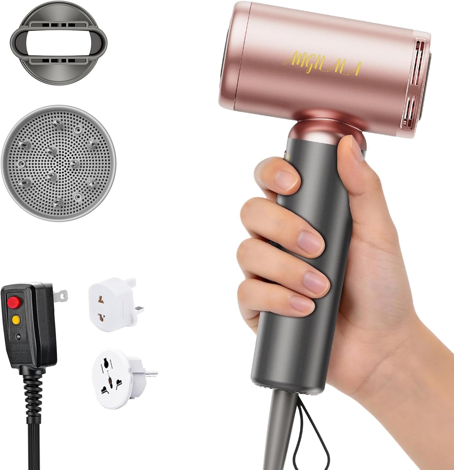 Travel Mini Hair Dryer - Dual Voltage 100-250V | High-Speed 110,000 RPM with European Plug Adapter & Concentrator Nozzles