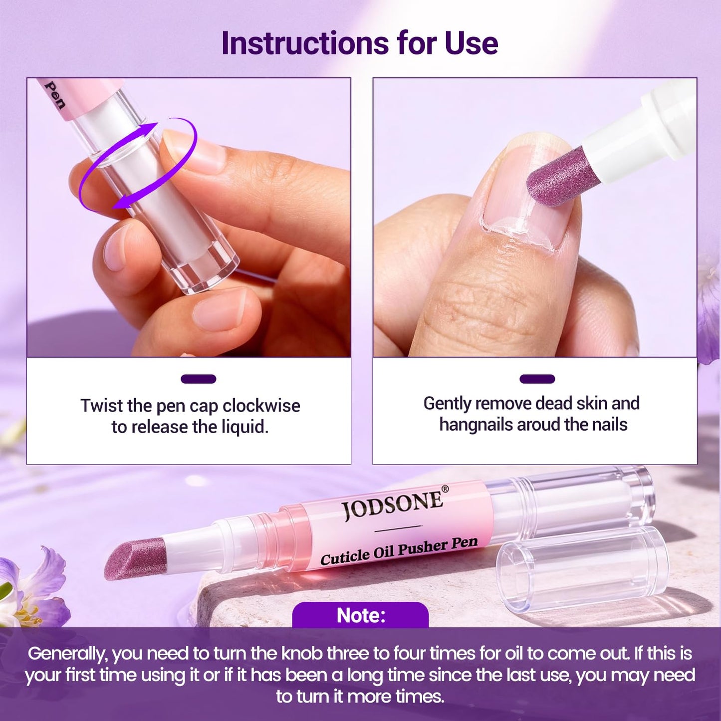JODSONE 2-in-1 Cuticle Oil Pen & Pusher - Gentle Treatment for Dry, Damaged Nails | Moisturizing Formula