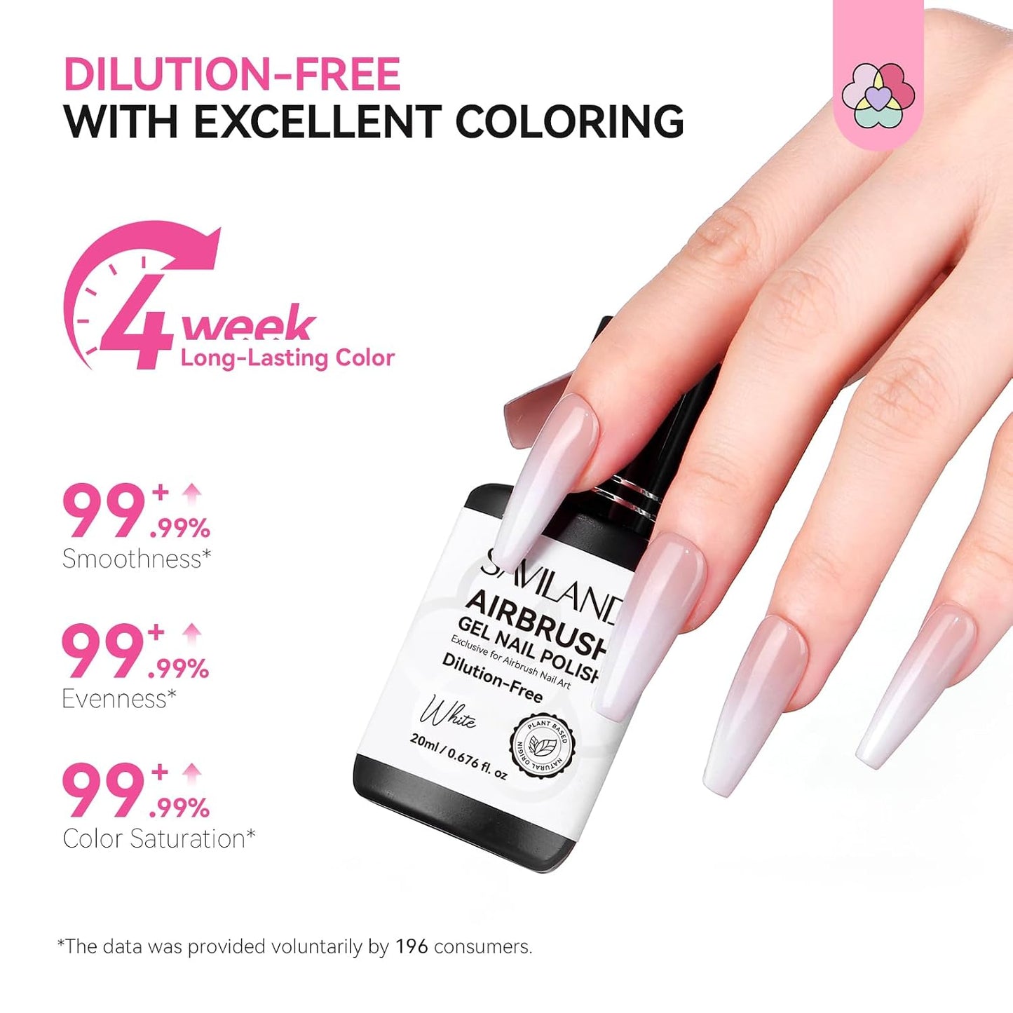 SAVILAND Airbrush Gel Nail Polish - Hema-Free, No Clogging, 20ml | White Ombre Nail Gel for High Pigment Colors