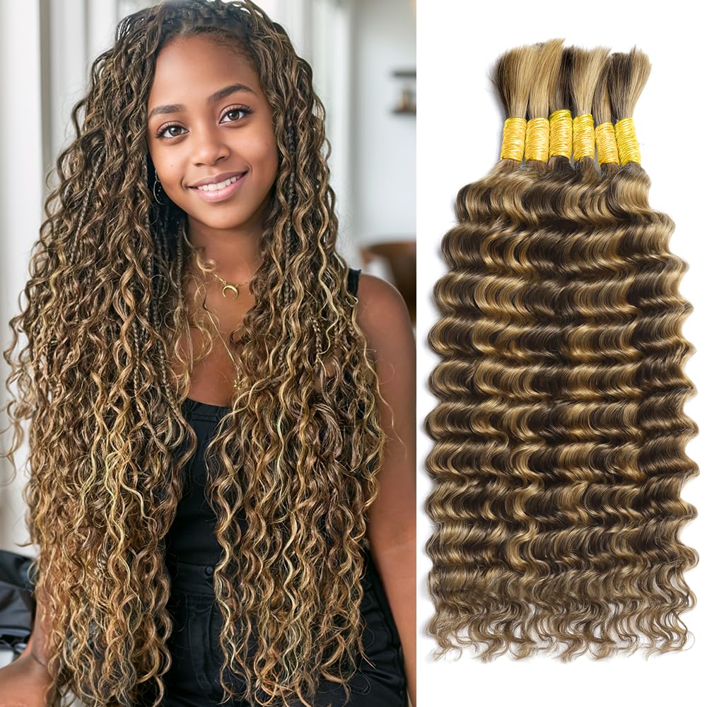 Boho Braiding Hair - 150g 20-Inch Curly Deep Wave Human Hair Bundles | 6-Pack Natural Color