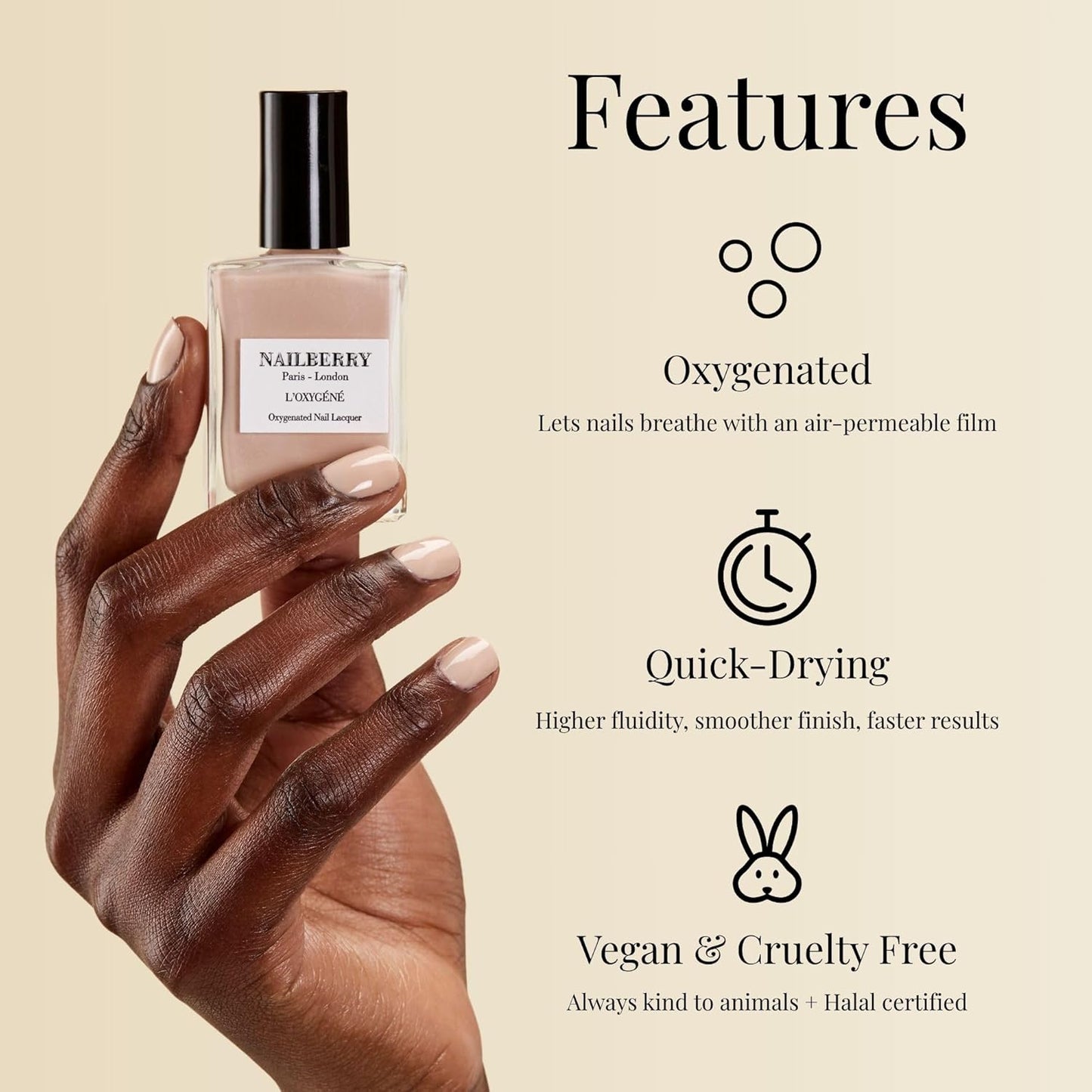 Oxygenated Nail Lacquer - Rose Blossom Pastel Pink | 12-Free Vegan Nail Polish | UV Protected Long-Wear | 15 ml