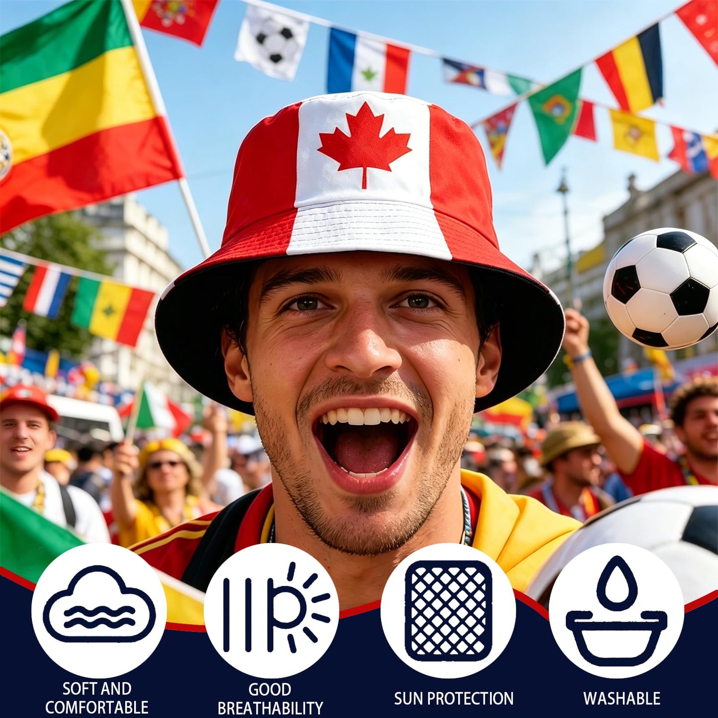 Bucket Hat with National Flag Hat Merchandise for Soccer Fans Gifts
